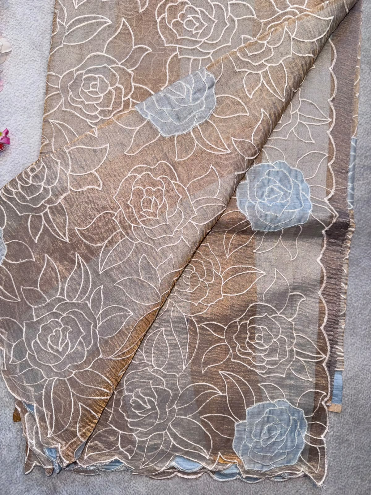 Pastel Blue Katha Work Tissue Saree (Swara)