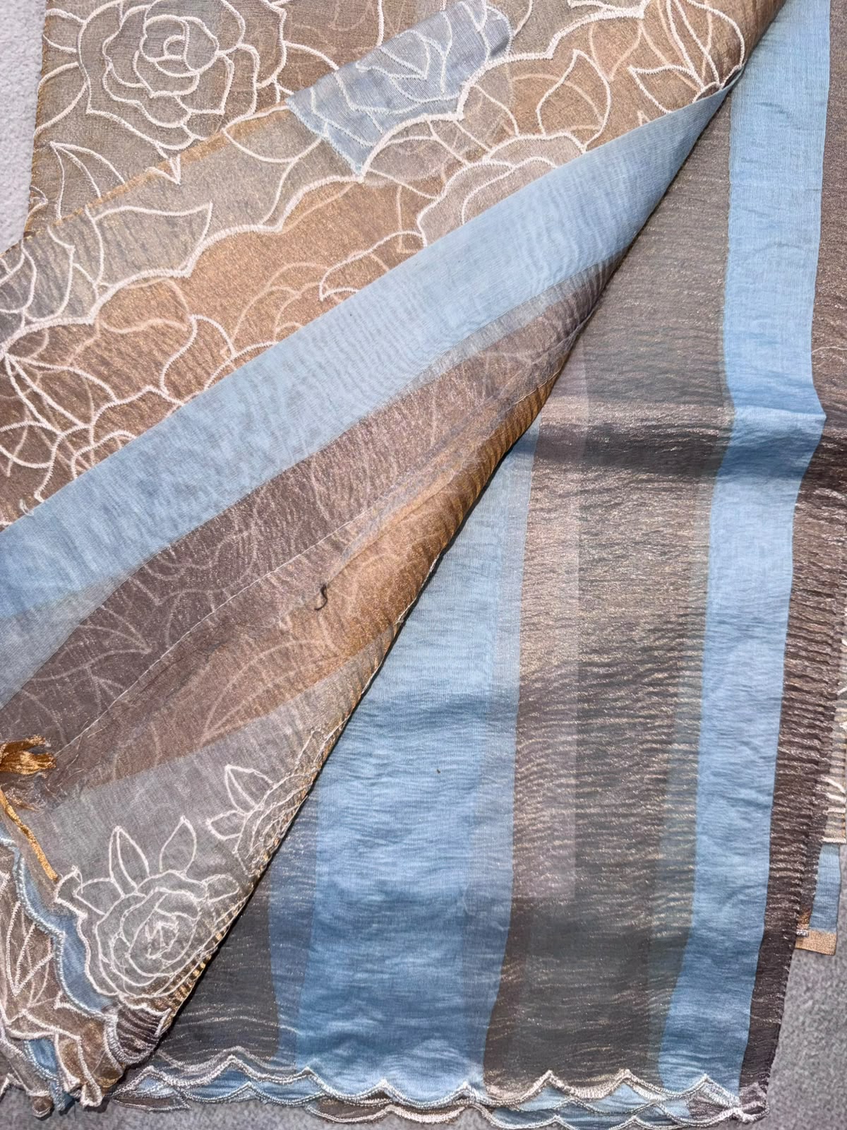 Pastel Blue Katha Work Tissue Saree (Swara)