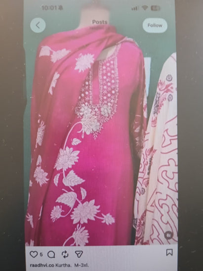Pink Digital Print Handwork Crepe Kurtha 533