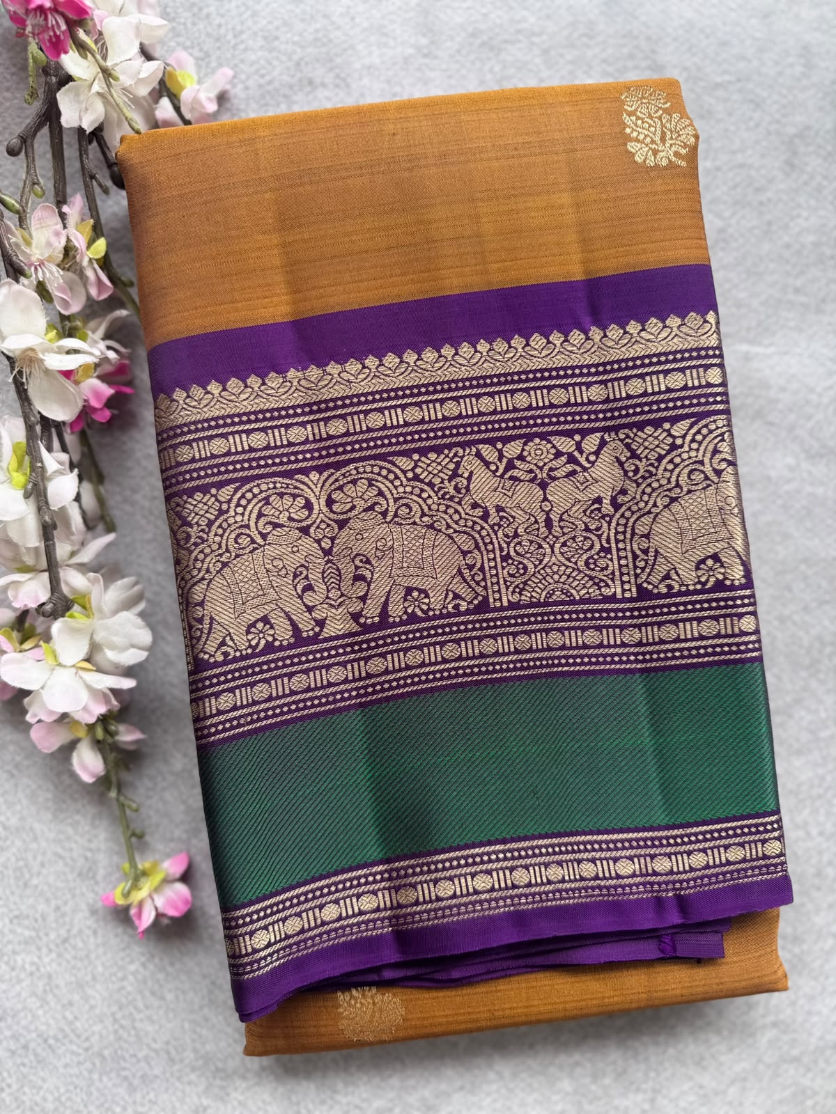 Rust Brown Handloom Pure Kanchi Saree (Swara)