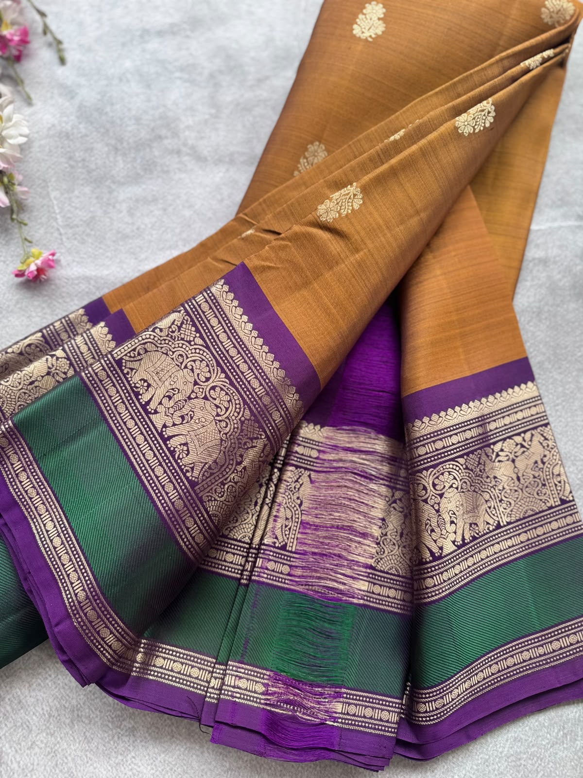 Rust Brown Handloom Pure Kanchi Saree (Swara)