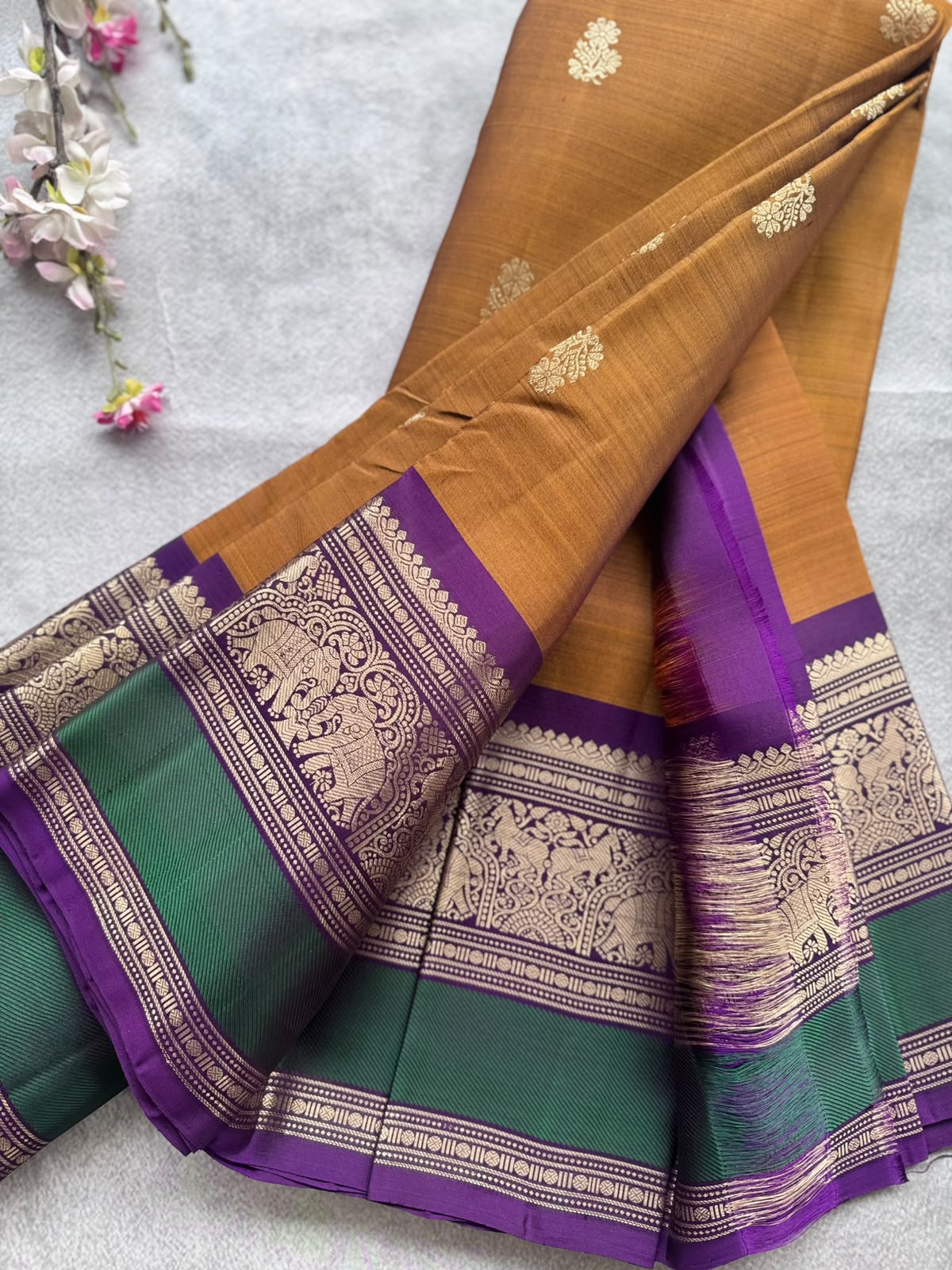 Rust Brown Handloom Pure Kanchi Saree (Swara)