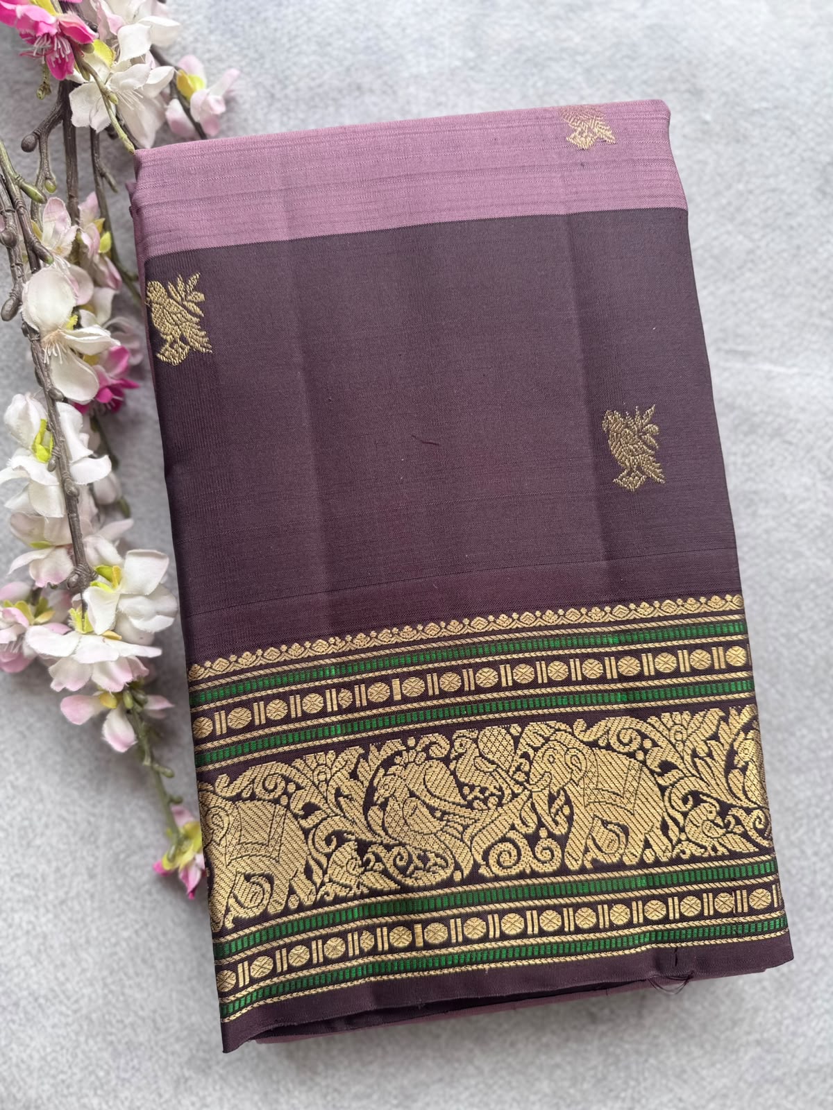 Mauve Handloom Pure Kanchi Saree (Swara)