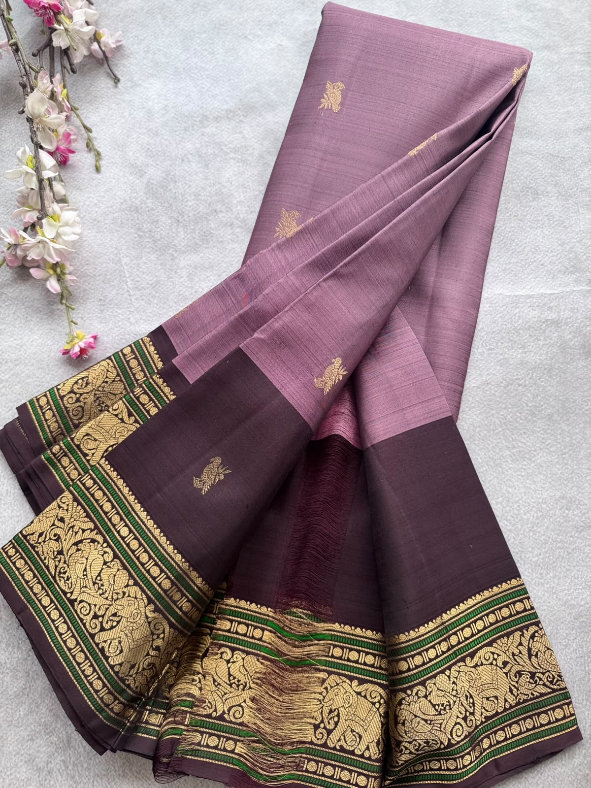 Mauve Handloom Pure Kanchi Saree (Swara)