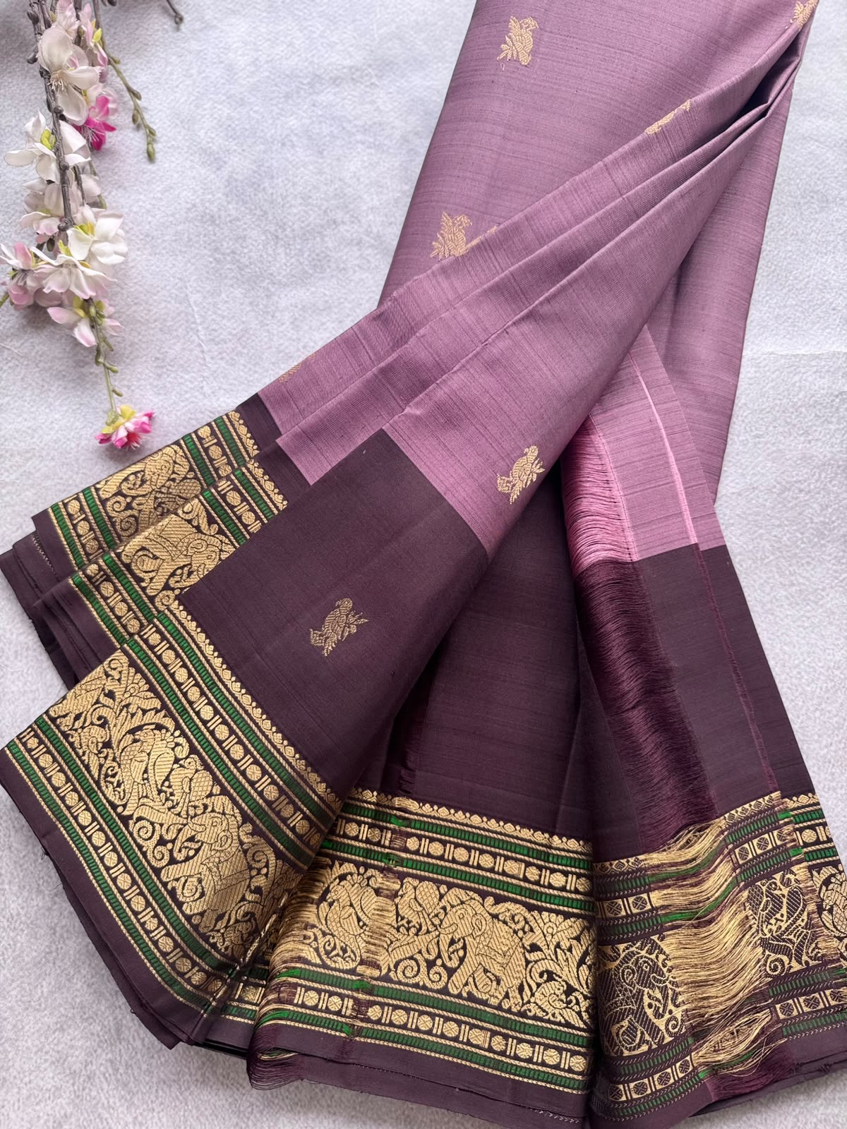 Mauve Handloom Pure Kanchi Saree (Swara)