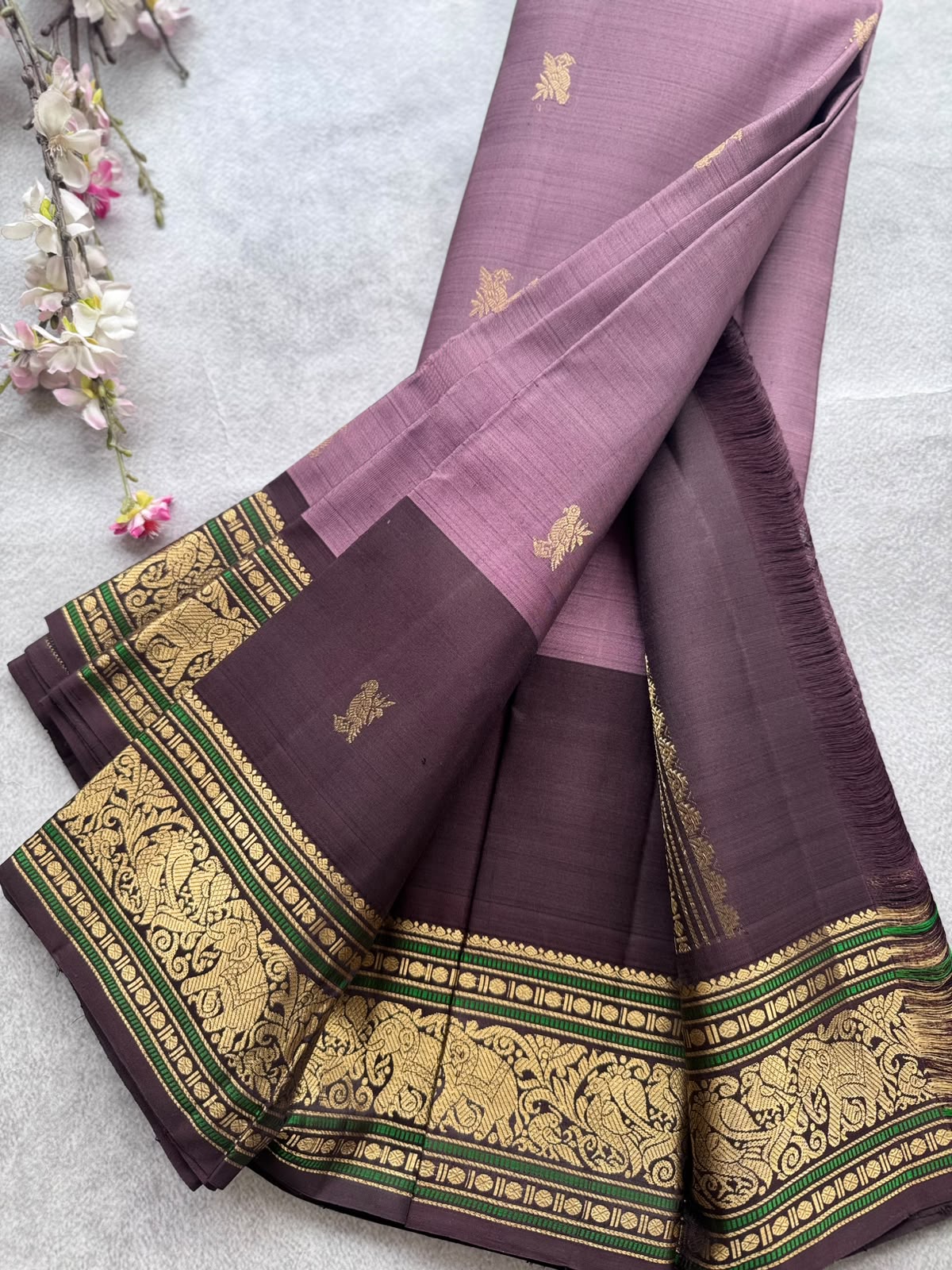 Mauve Handloom Pure Kanchi Saree (Swara)