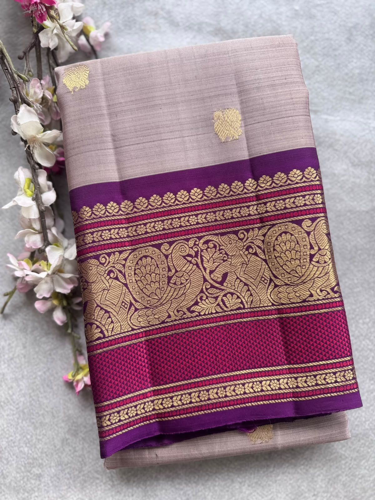 Beige Handloom Pure Kanchi Saree (Swara)