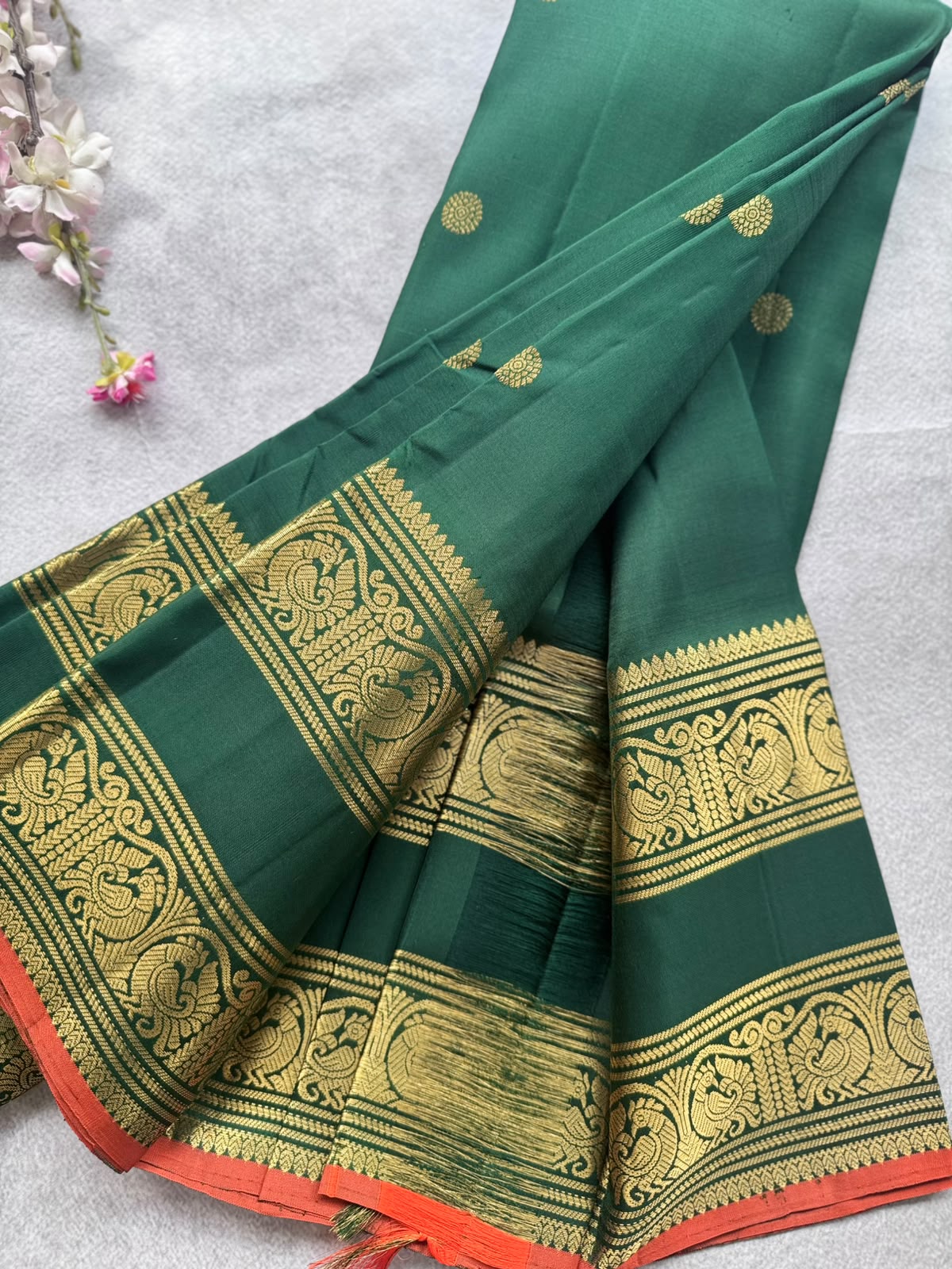 Bottle Green Handloom Pure Kanchi Saree (Swara)