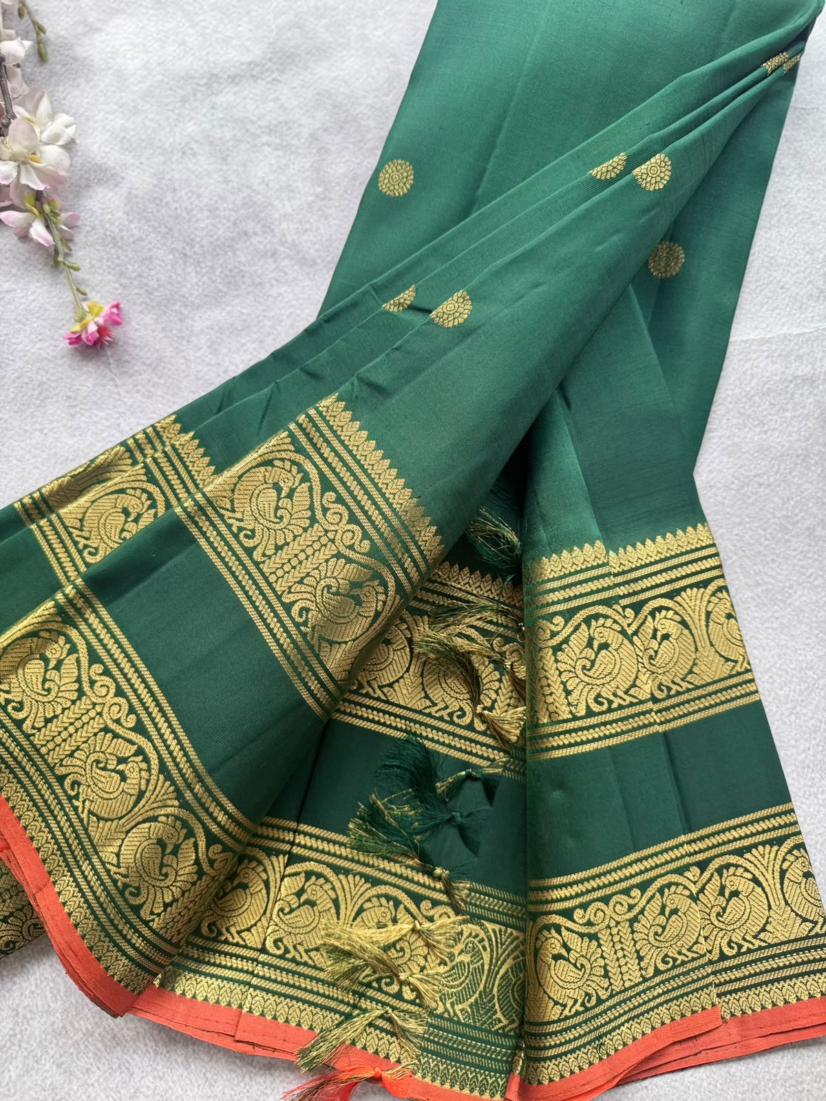 Bottle Green Handloom Pure Kanchi Saree (Swara)