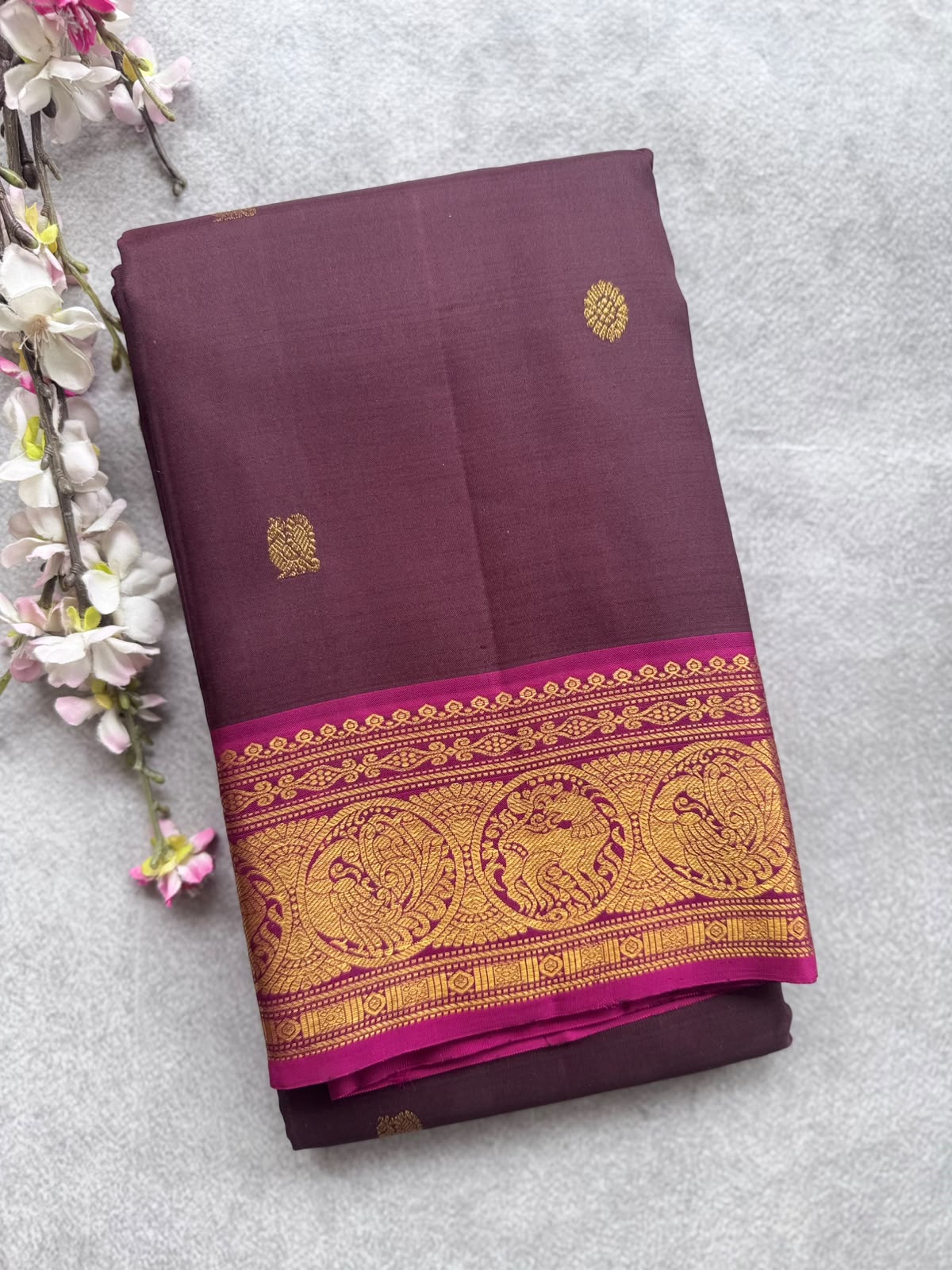 Brown Handloom Pure Kanchi Saree (Swara)