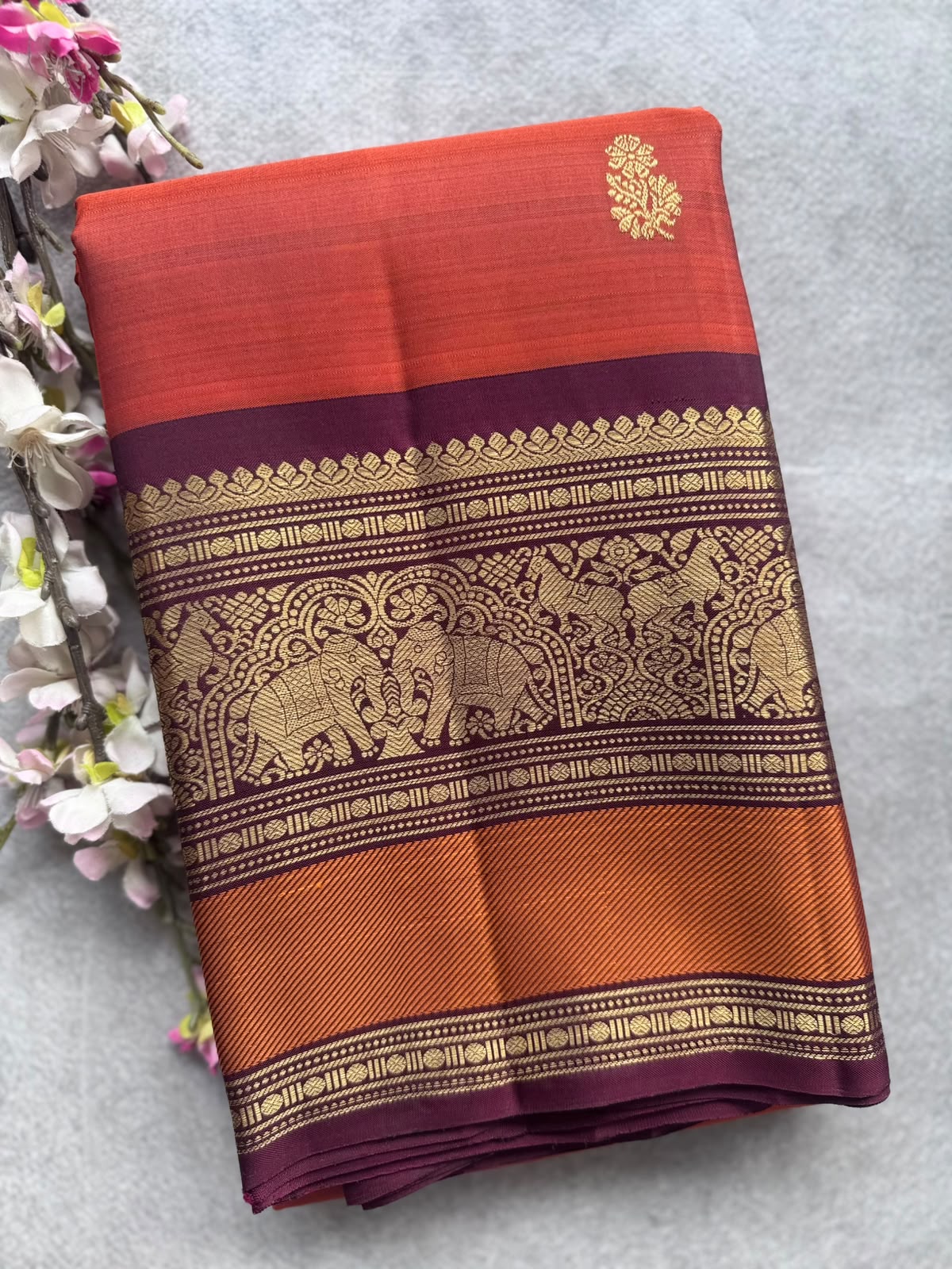 Rust Handloom Pure Kanchi Saree (Swara)