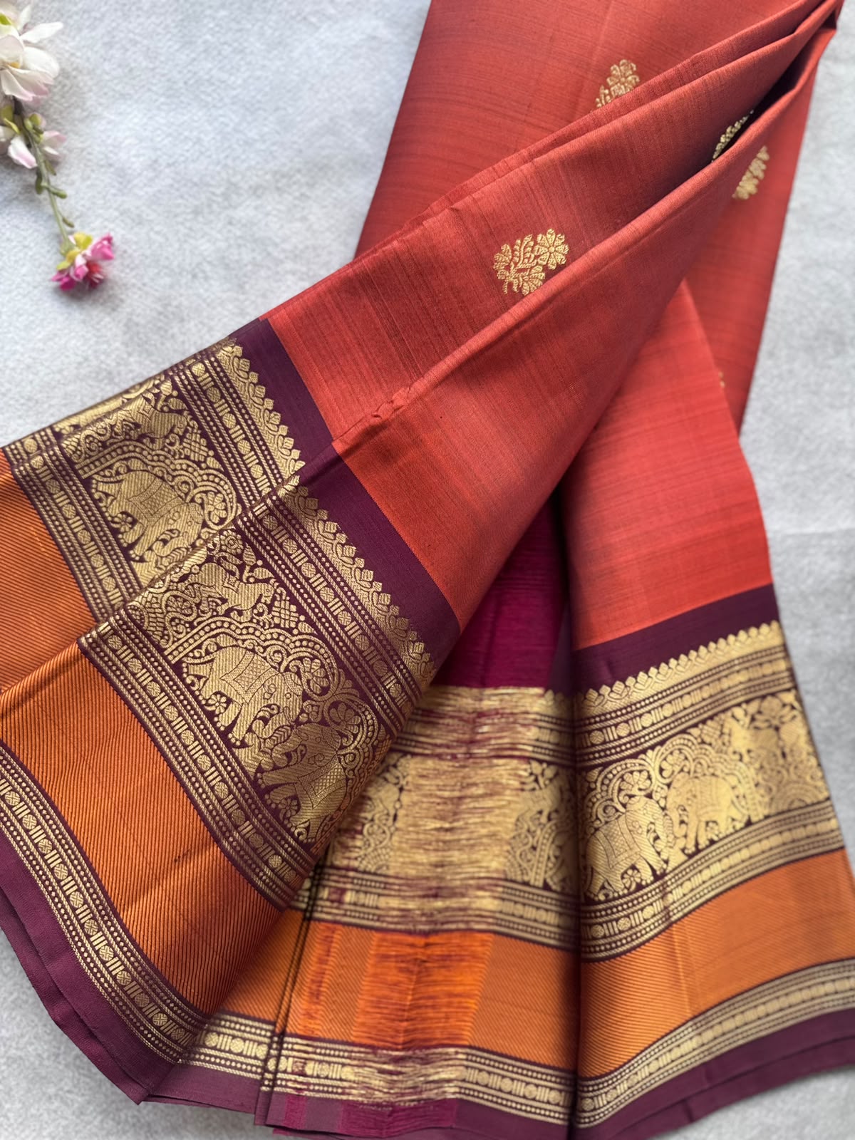 Rust Handloom Pure Kanchi Saree (Swara)