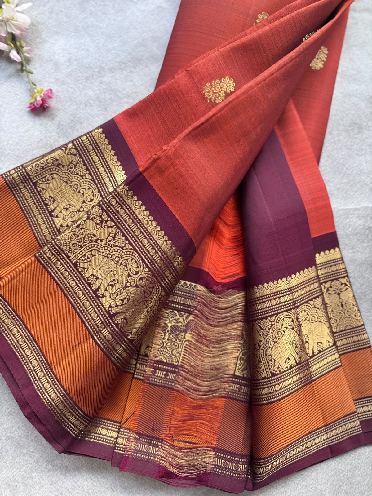Rust Handloom Pure Kanchi Saree (Swara)