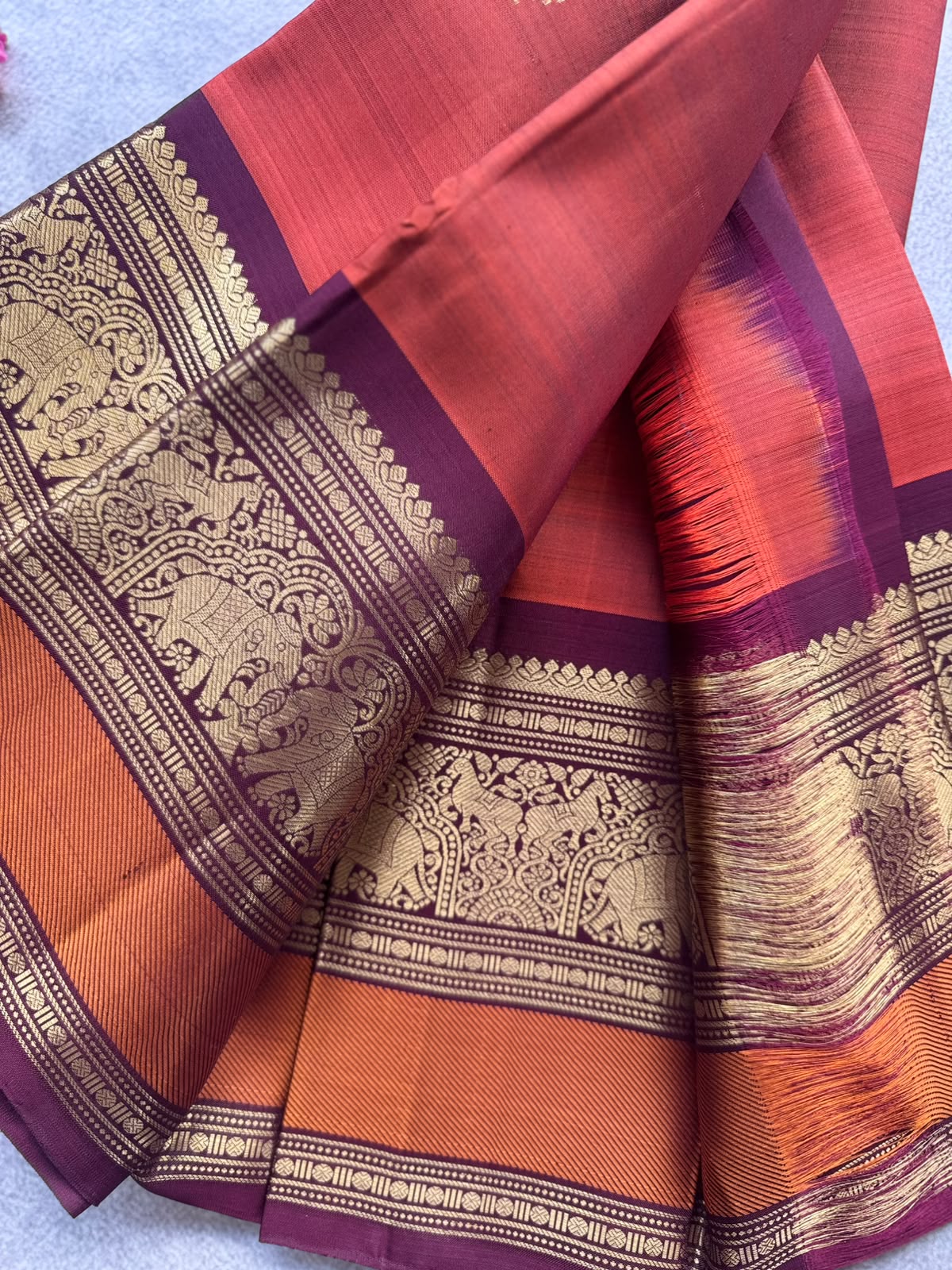 Rust Handloom Pure Kanchi Saree (Swara)