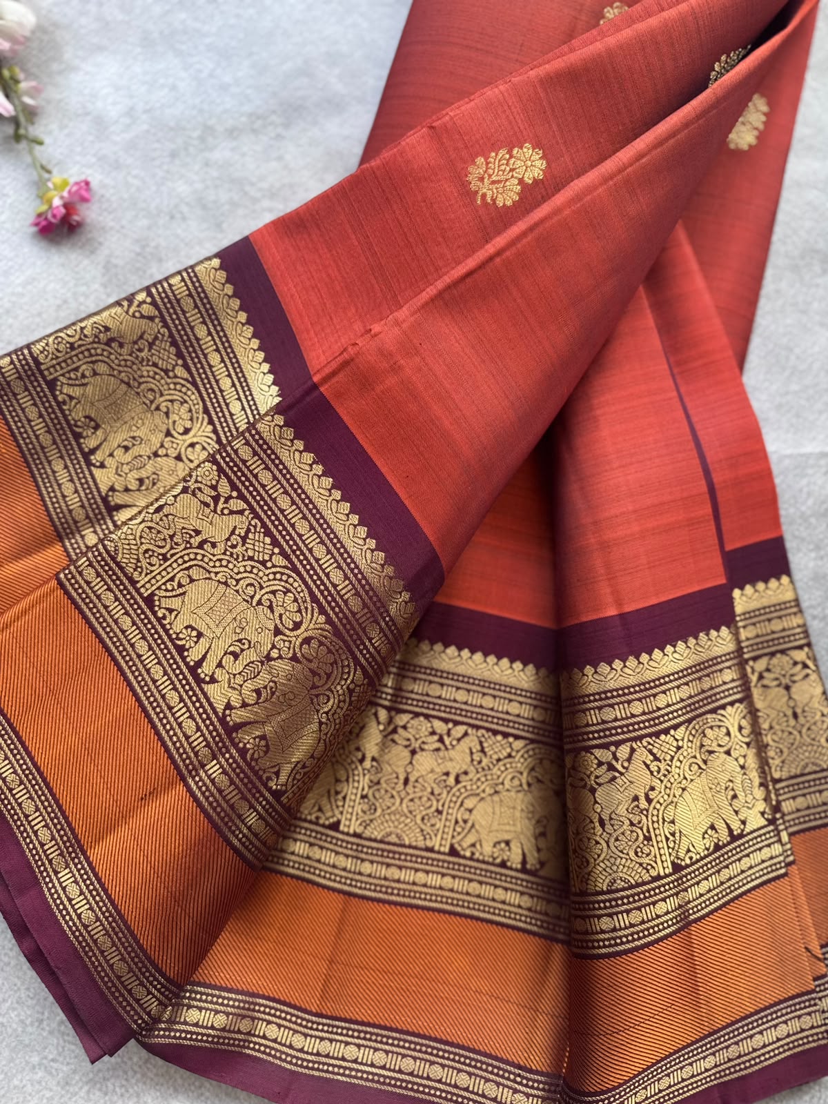 Rust Handloom Pure Kanchi Saree (Swara)