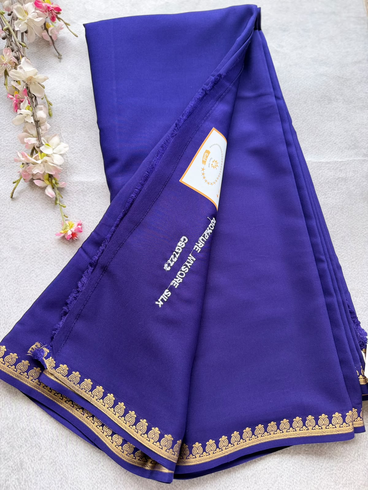 Navy Blue Pure Zari Mysore Silk Saree 4G (Swara)