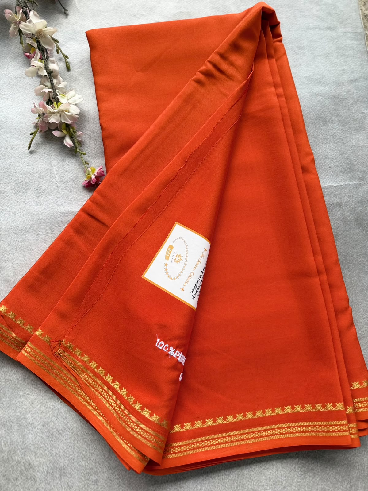 Orange Pure Zari Mysore Silk Saree 4G (Swara)
