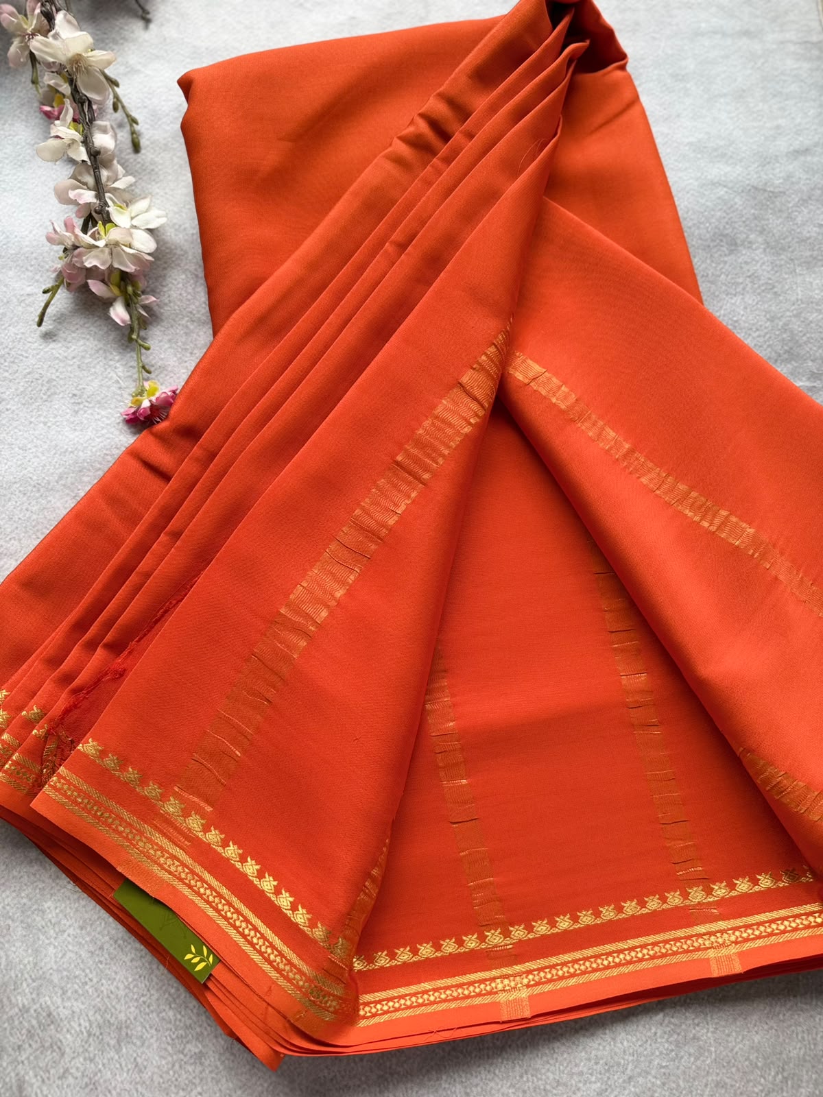 Orange Pure Zari Mysore Silk Saree 4G (Swara)