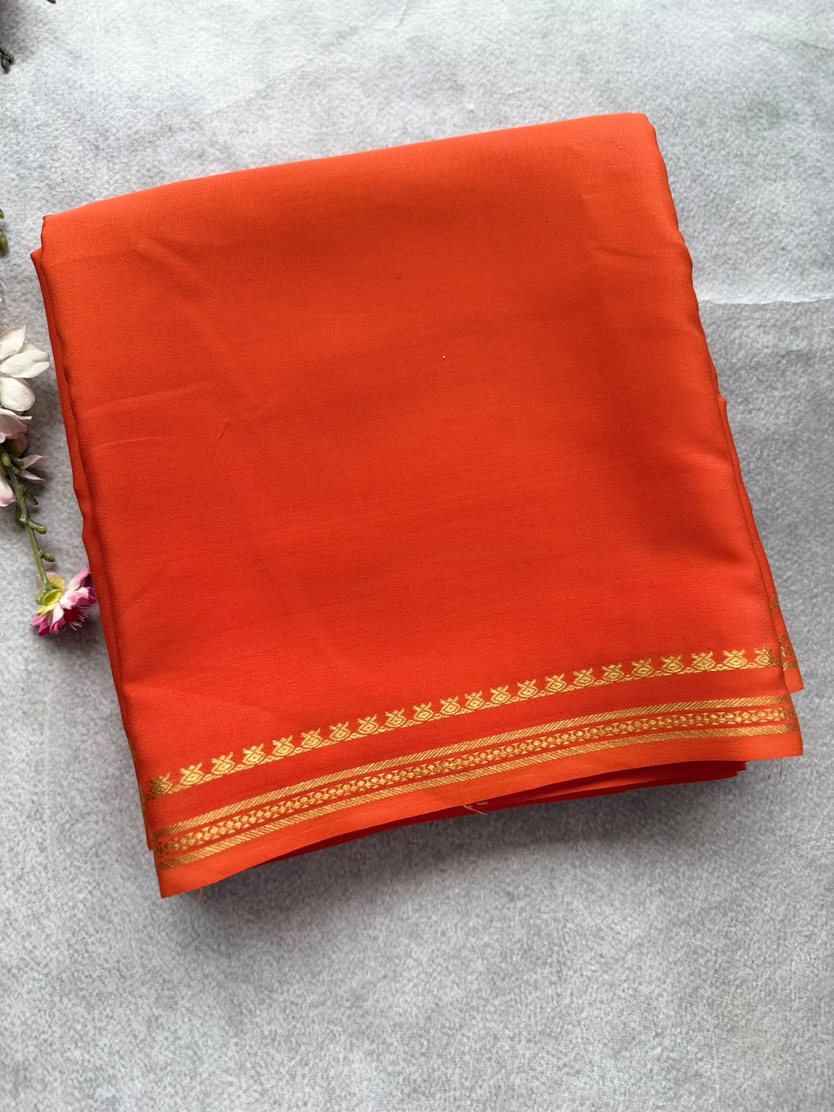 Orange Pure Zari Mysore Silk Saree 4G (Swara)