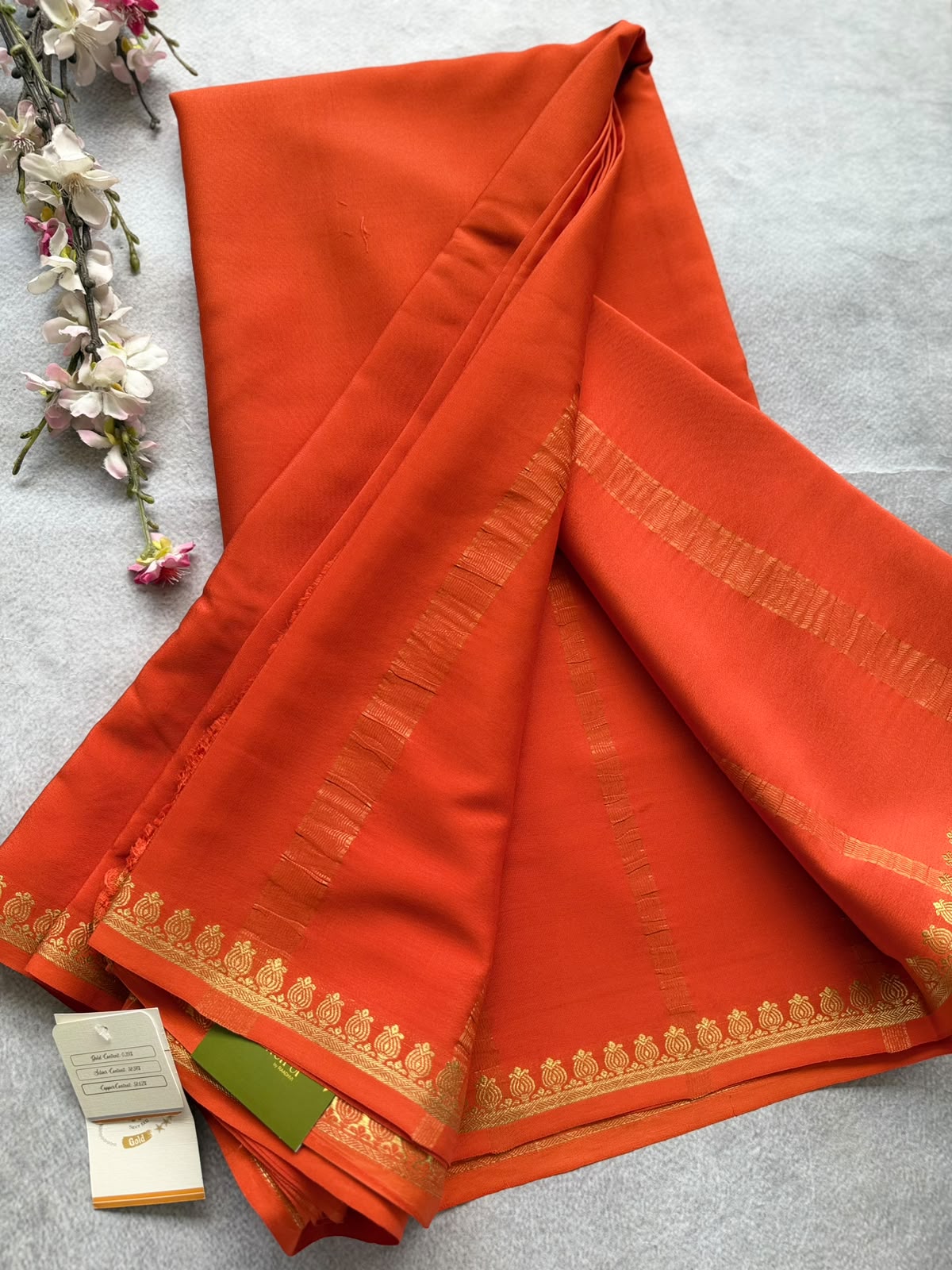 Orange Pure Zari Mysore Silk Saree 4G (Swara)