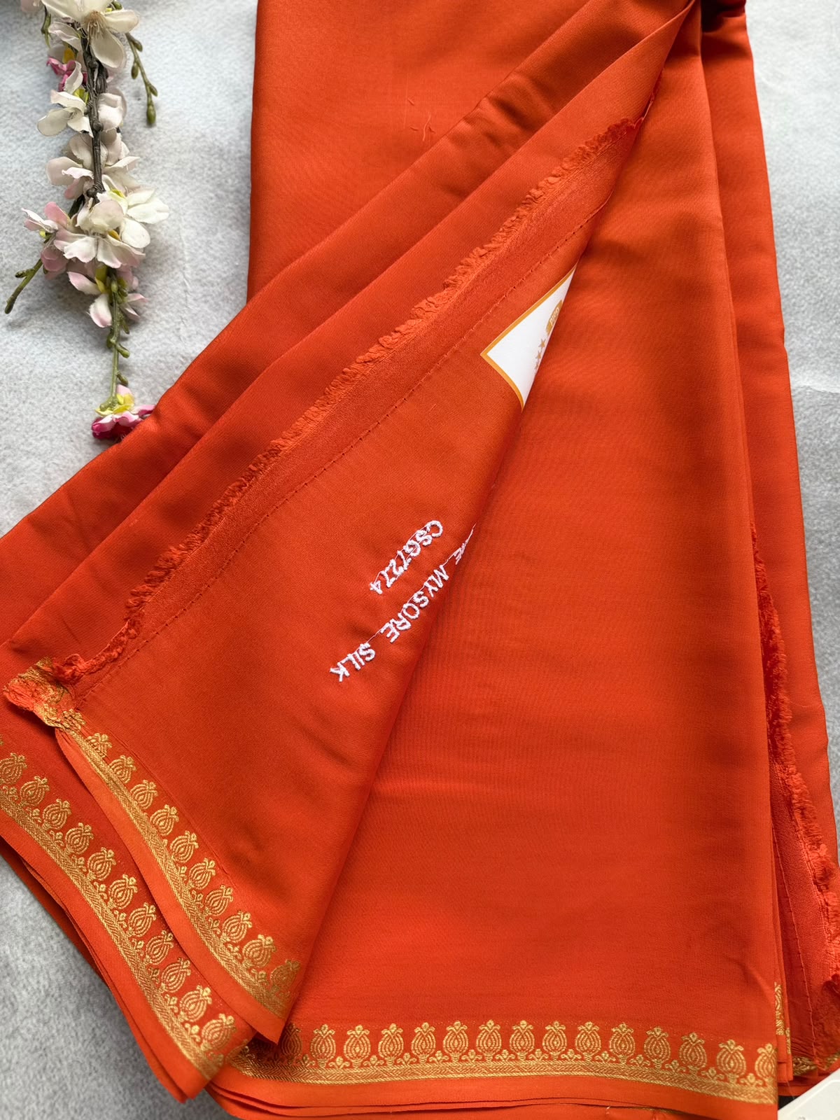Orange Pure Zari Mysore Silk Saree 4G (Swara)
