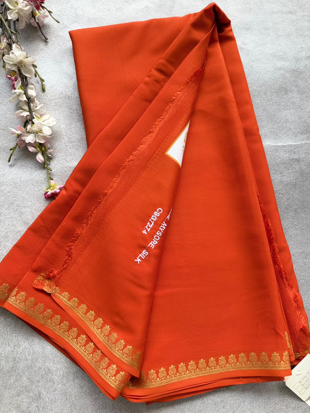 Orange Pure Zari Mysore Silk Saree 4G (Swara)