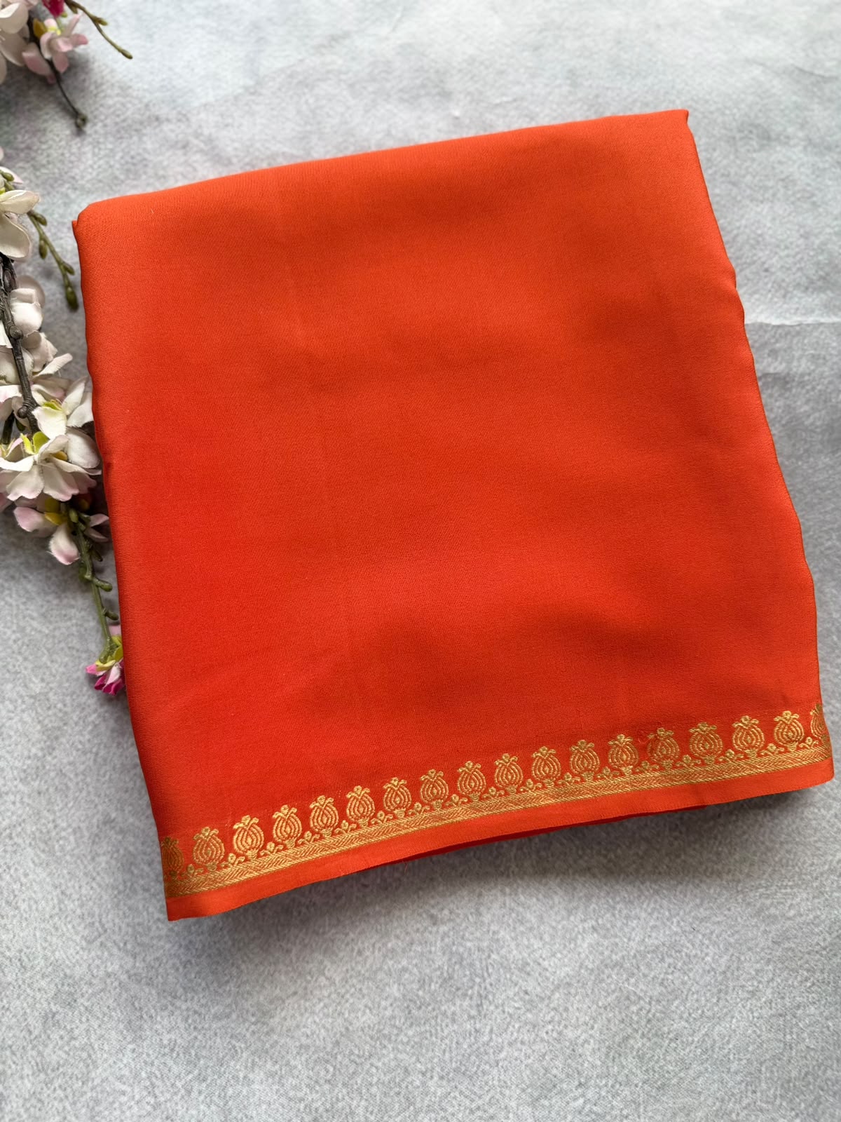 Orange Pure Zari Mysore Silk Saree 4G (Swara)
