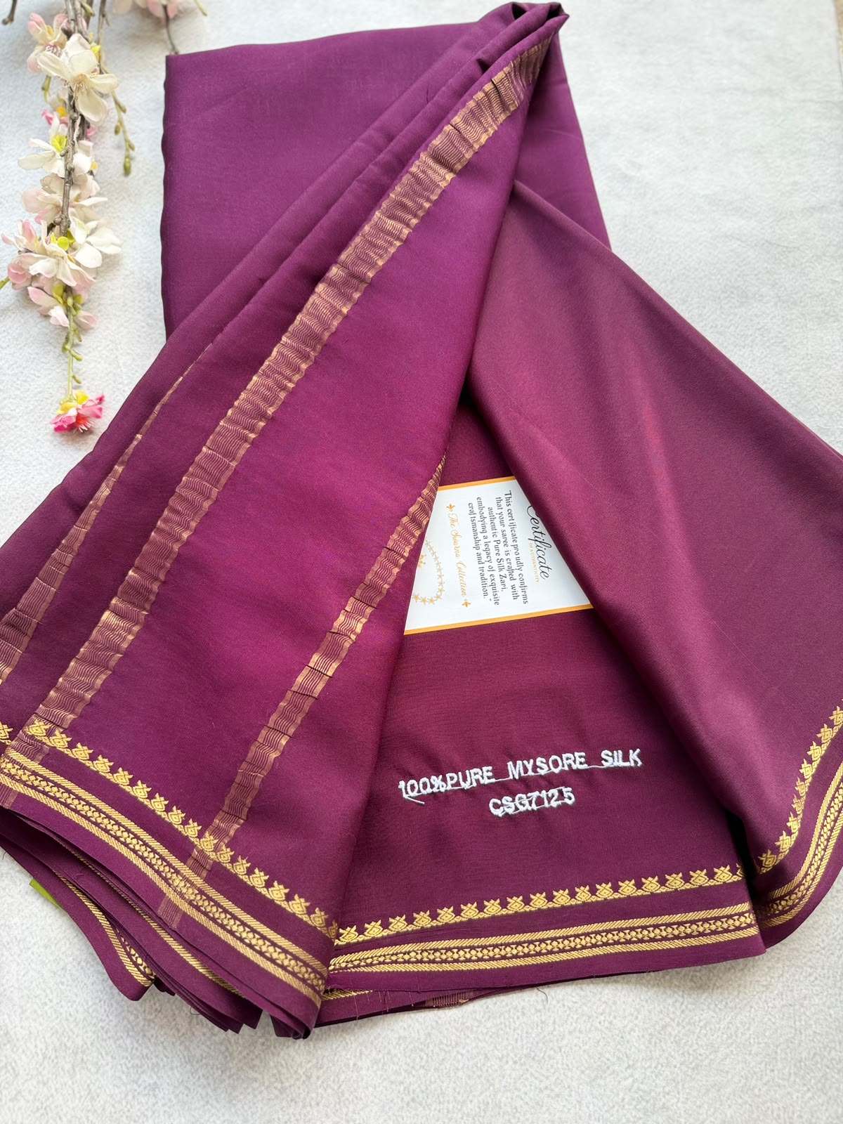 Wine Pure Zari Mysore Silk Saree 4G (Swara)