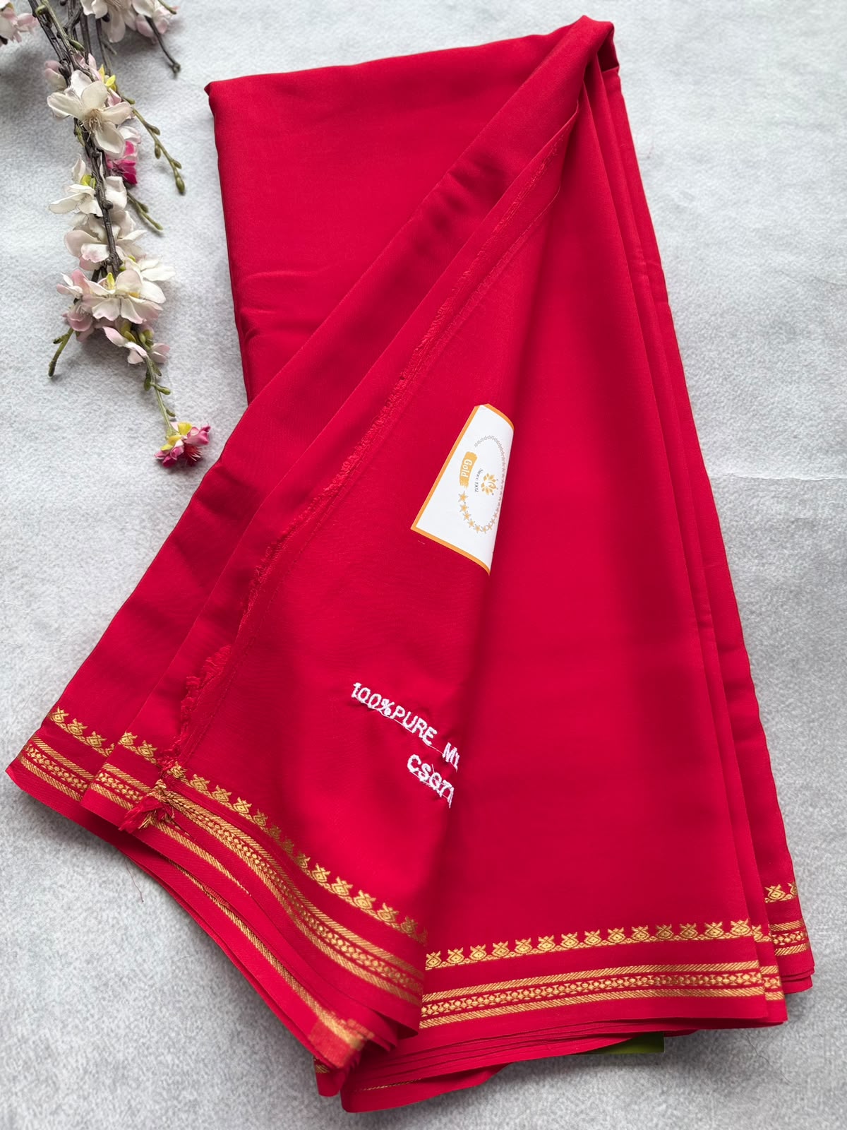 Red Pure Zari Mysore Silk Saree 4G (Swara)