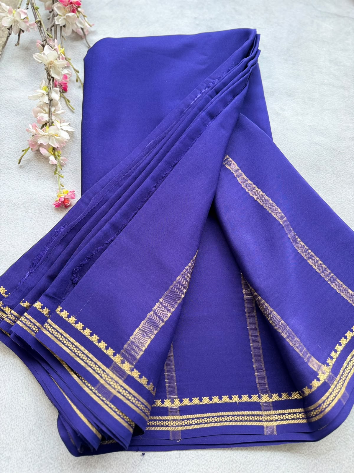 Navy Blue Pure Zari Mysore Silk Saree 4G (Swara)