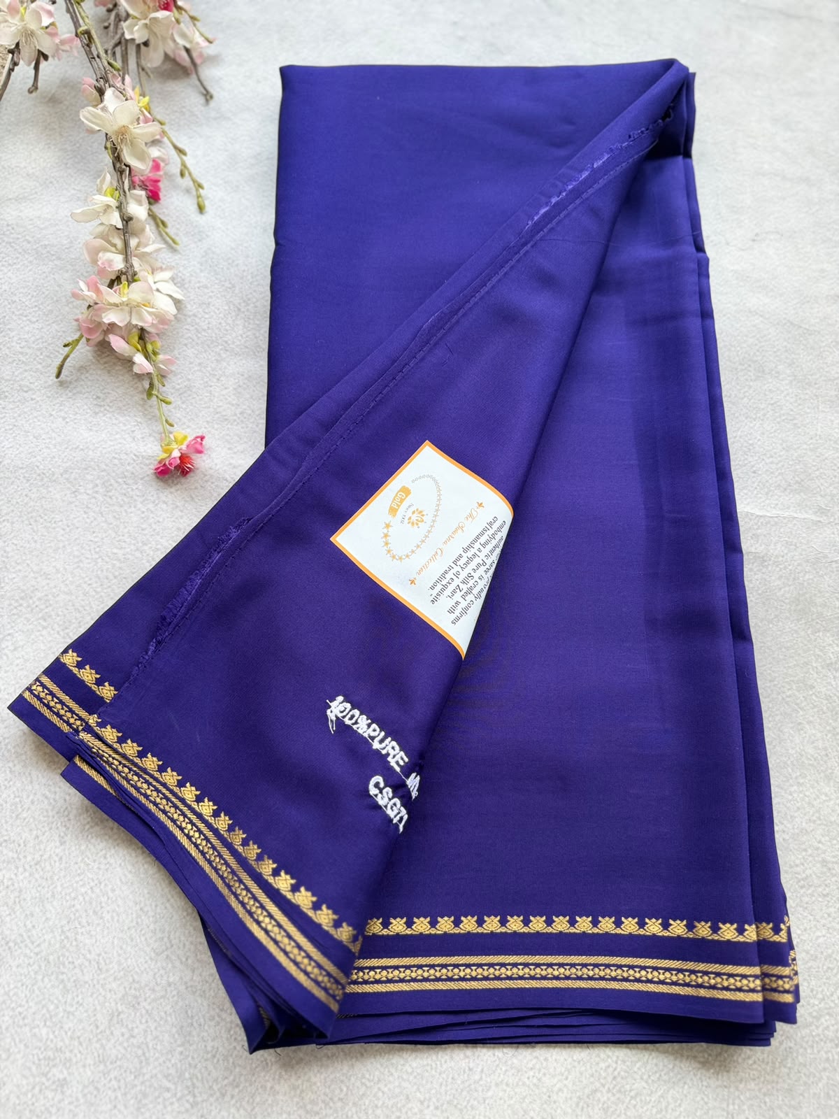 Navy Blue Pure Zari Mysore Silk Saree 4G (Swara)
