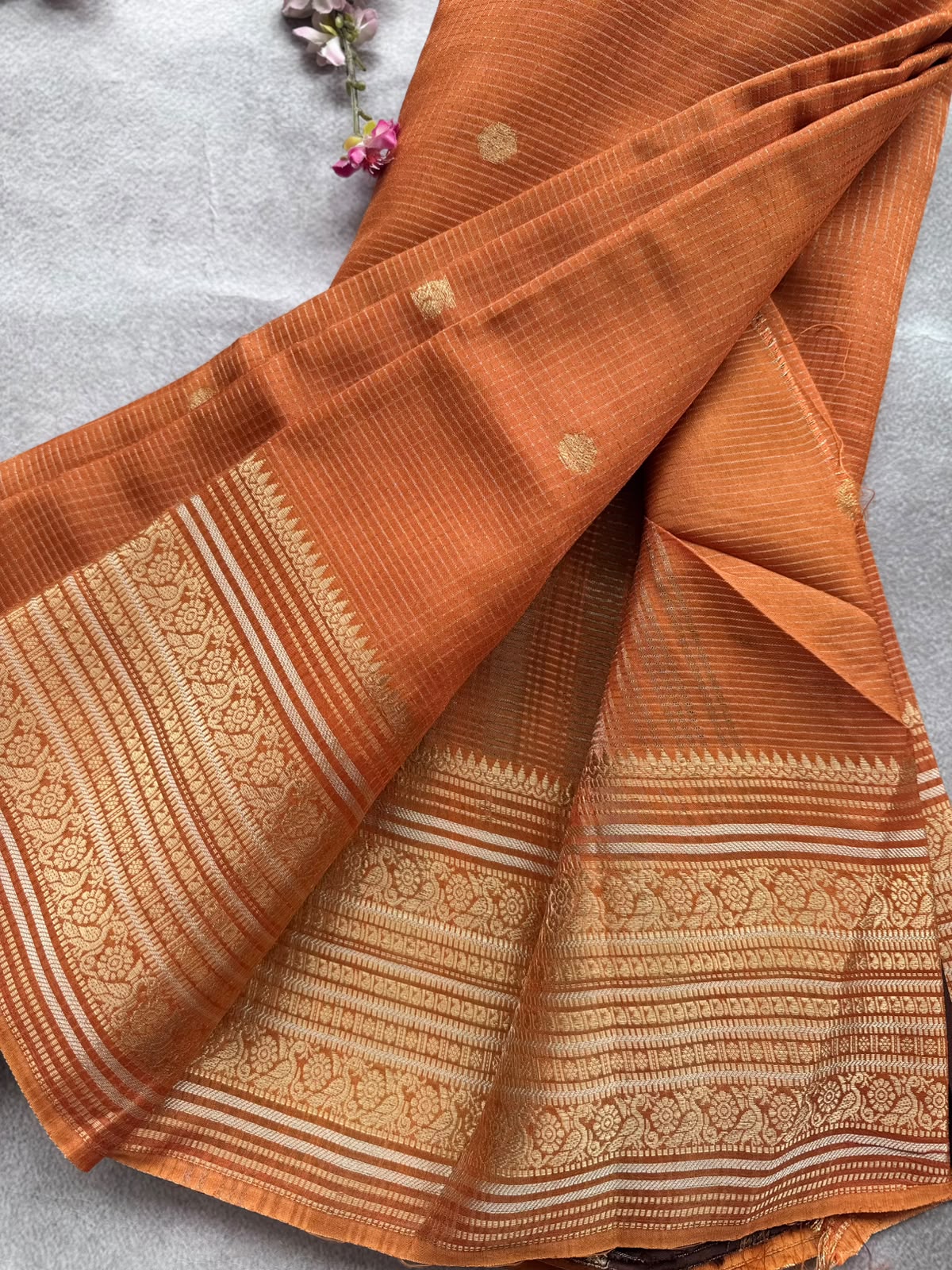Orange Checks Semi Crepe Saree 109