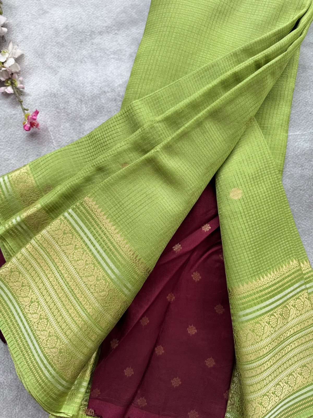 Pista Green Checks Semi Crepe Saree 109
