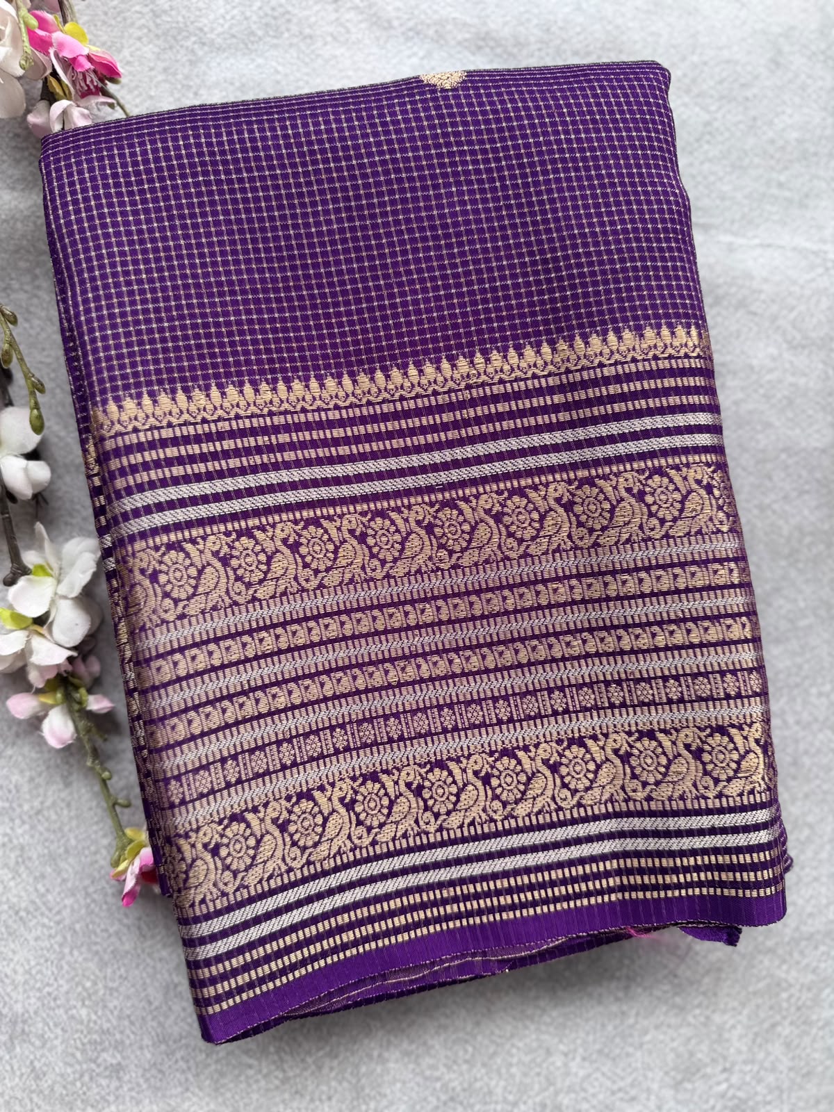 Purple Checks Semi Crepe Saree 109