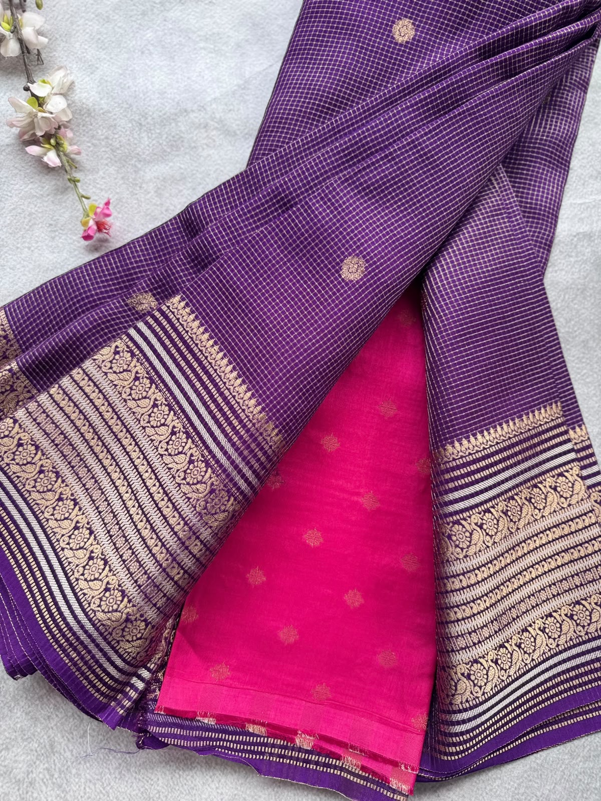Purple Checks Semi Crepe Saree 109