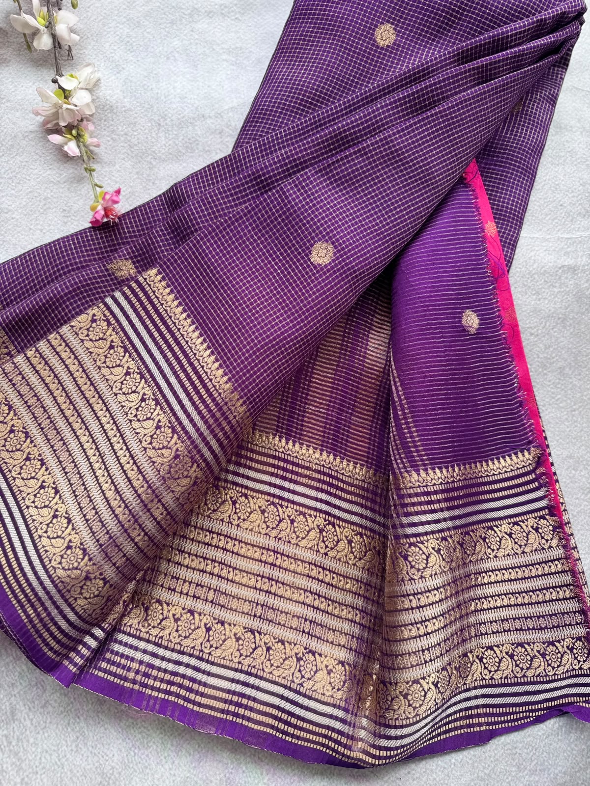Purple Checks Semi Crepe Saree 109