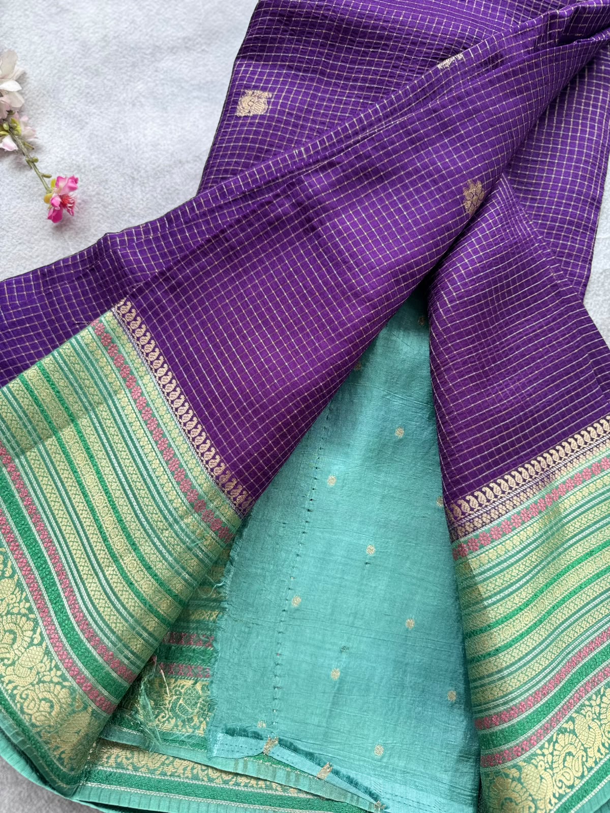 Purple Checks Semi Mysore Silk Saree 109
