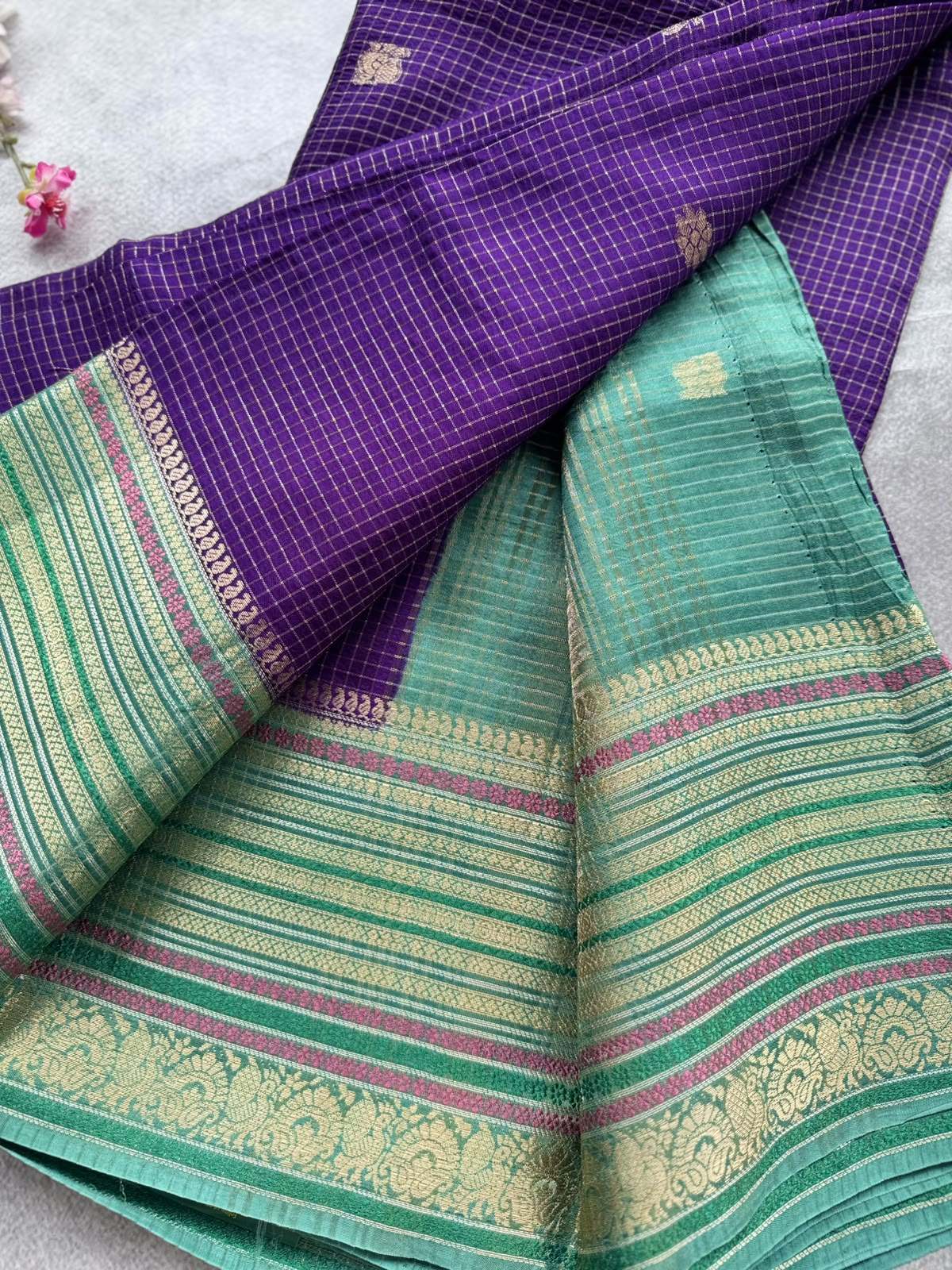 Purple Checks Semi Mysore Silk Saree 109