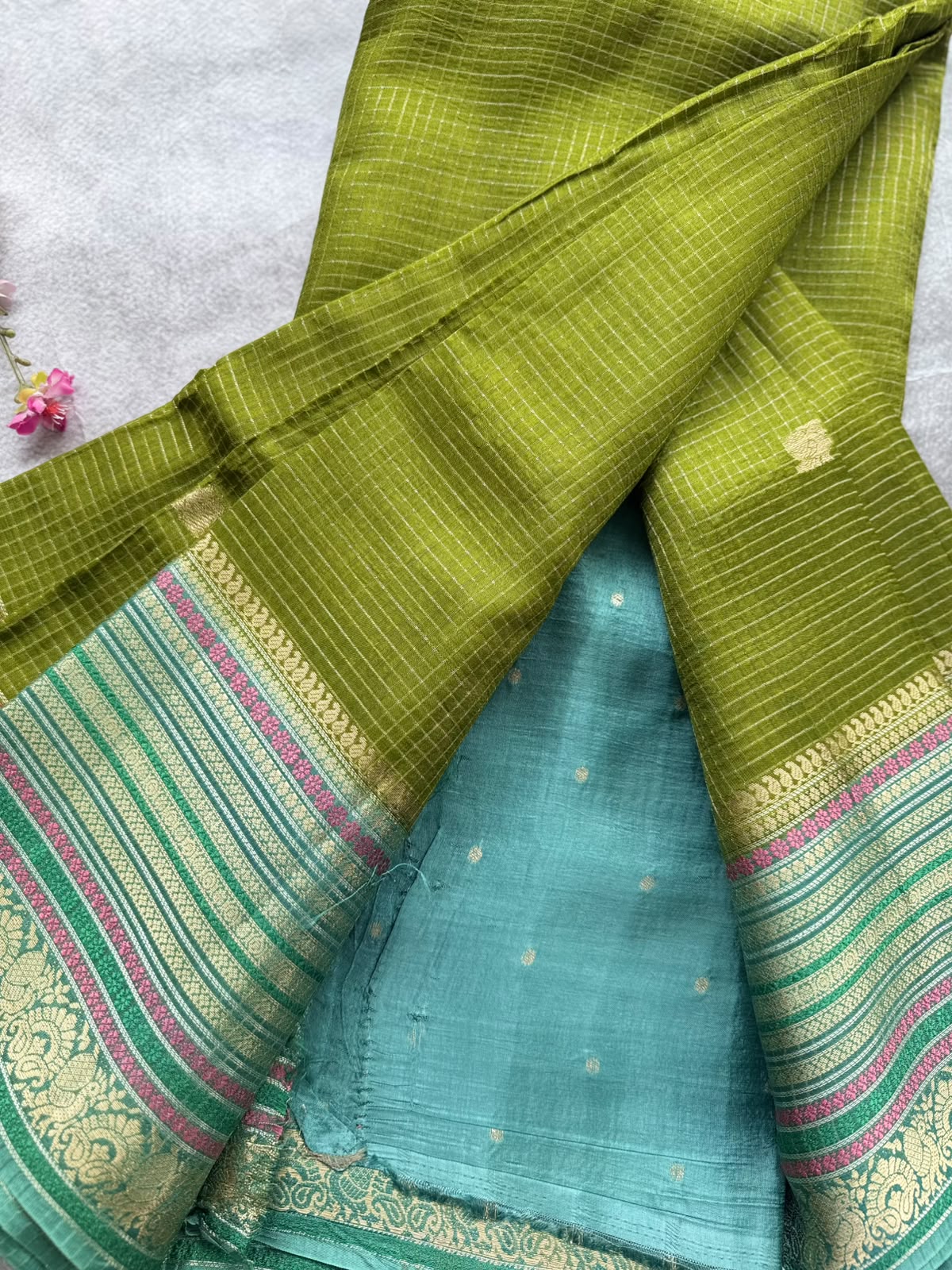 Green Checks Semi Mysore Silk Saree 109