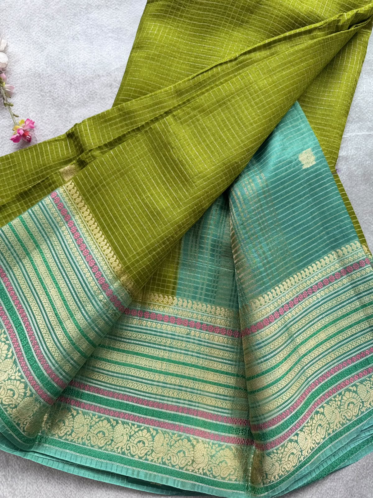 Green Checks Semi Mysore Silk Saree 109
