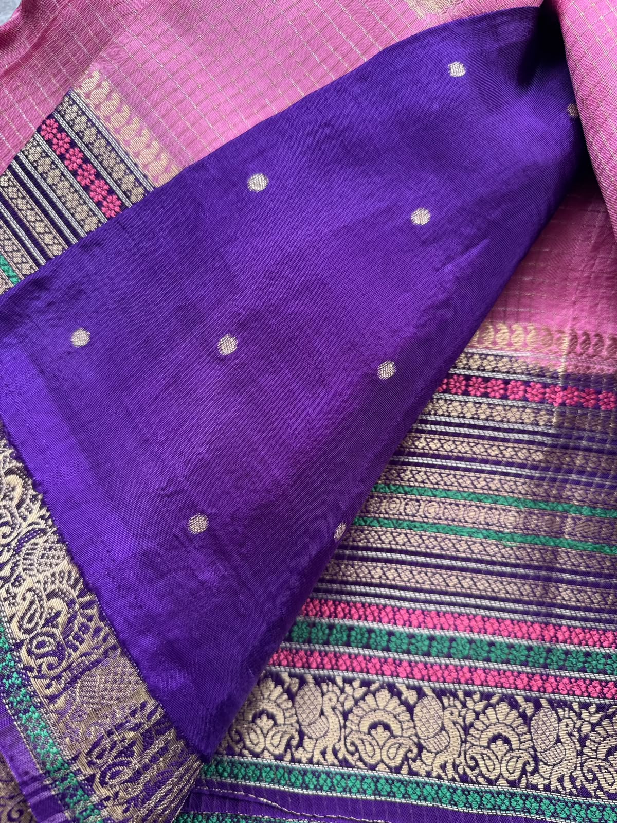 Pink Checks Semi Mysore Silk Saree 109