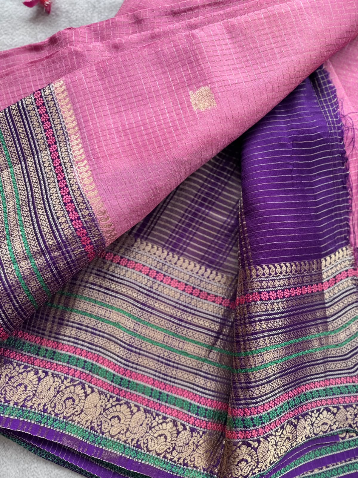 Pink Checks Semi Mysore Silk Saree 109
