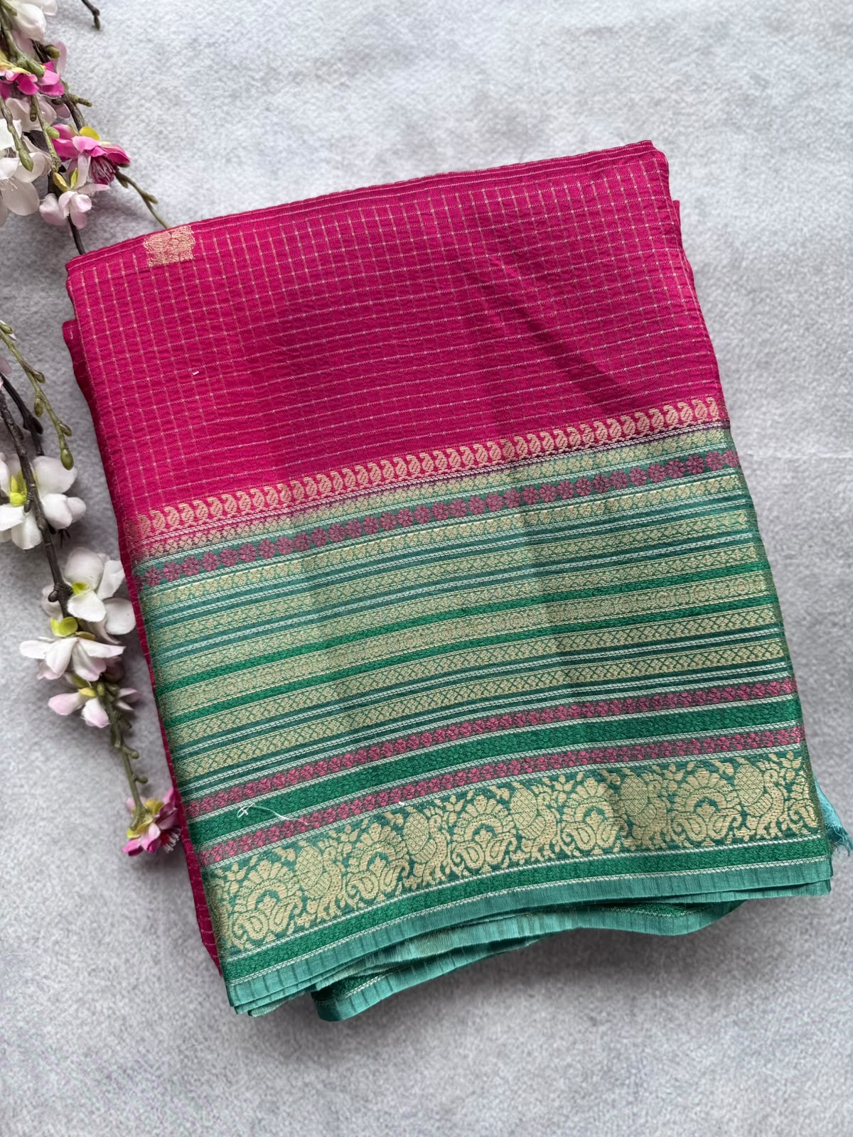 Magenta Checks Semi Mysore Silk Saree 109