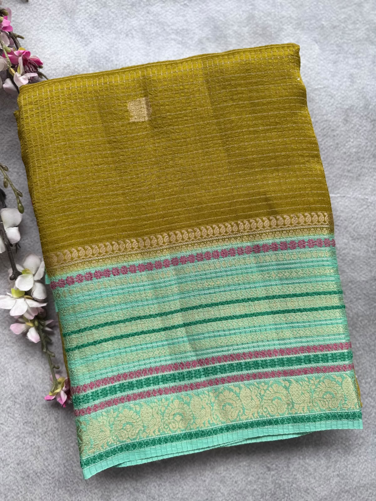 Mustard Checks Semi Mysore Silk Saree 109