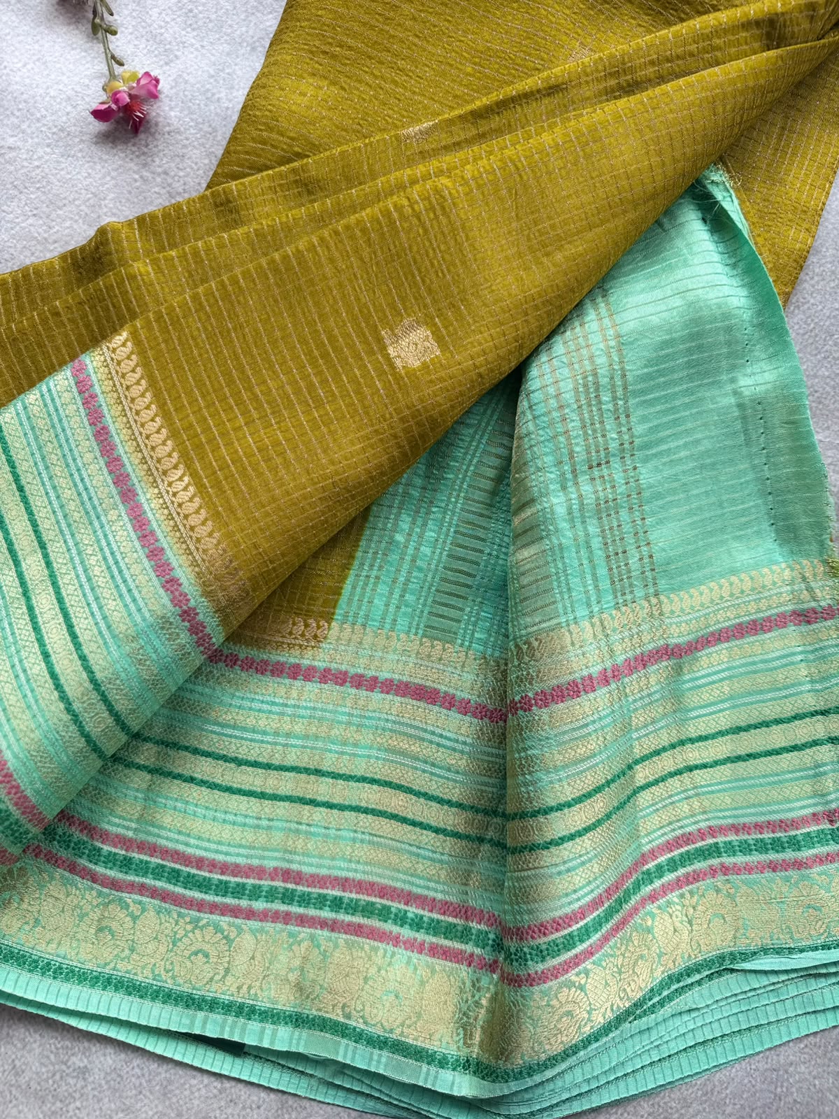 Mustard Checks Semi Mysore Silk Saree 109
