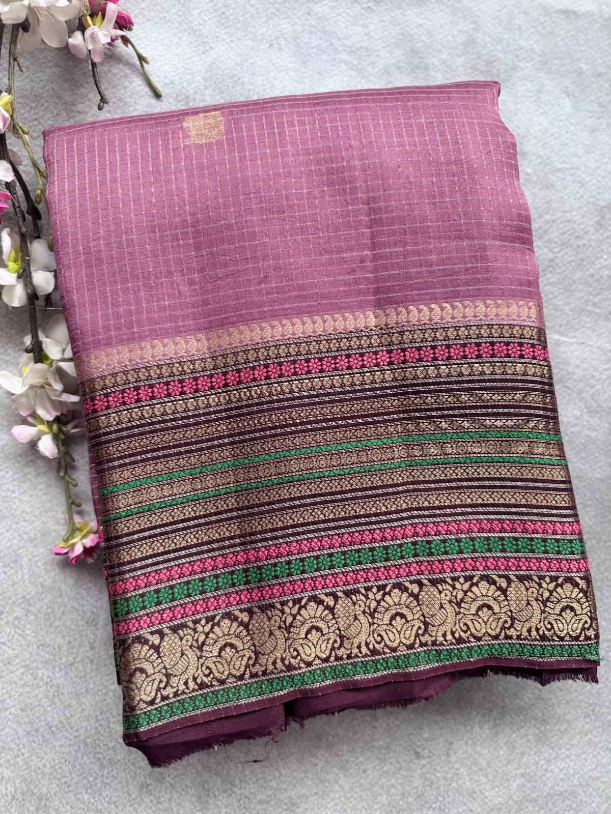 Mauve Checks Semi Mysore Silk Saree 109
