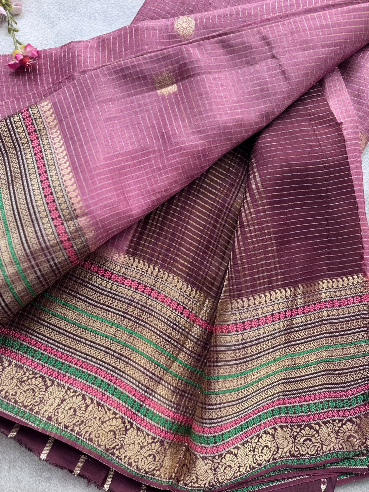 Mauve Checks Semi Mysore Silk Saree 109
