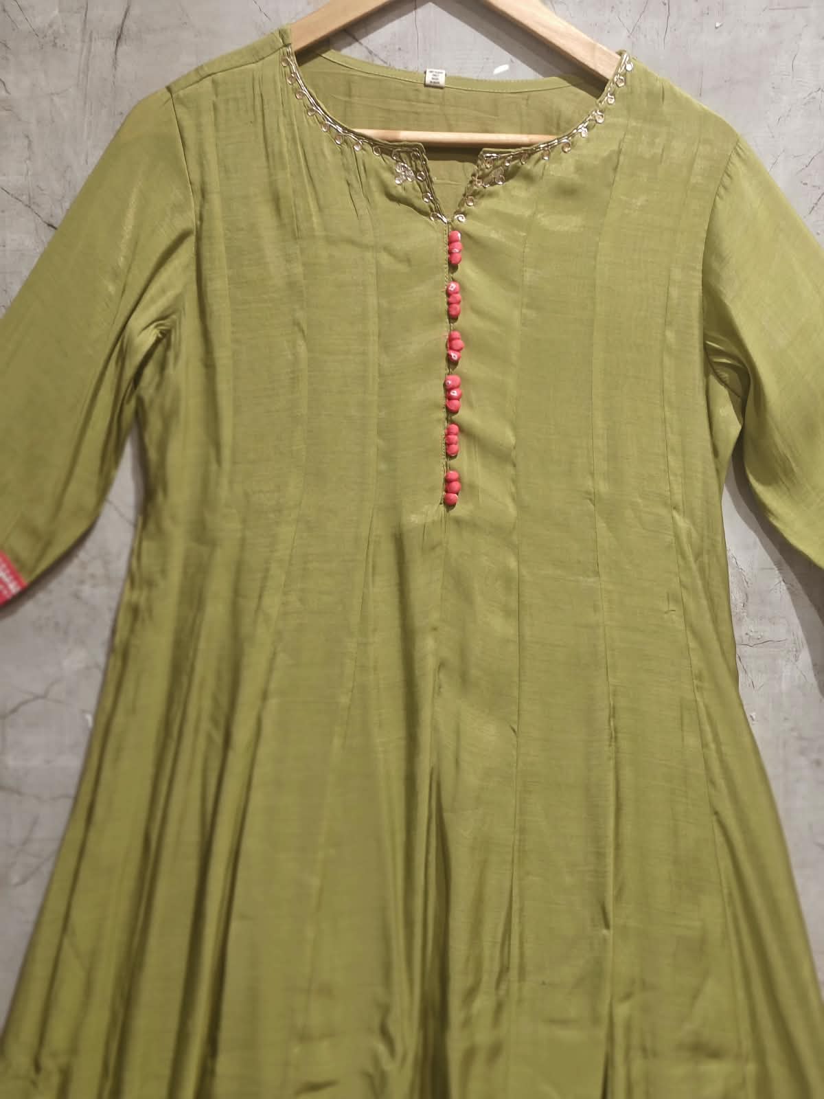 Mehandi Green Mul Chanderi Thread Embroidery A Line Kurtha 63