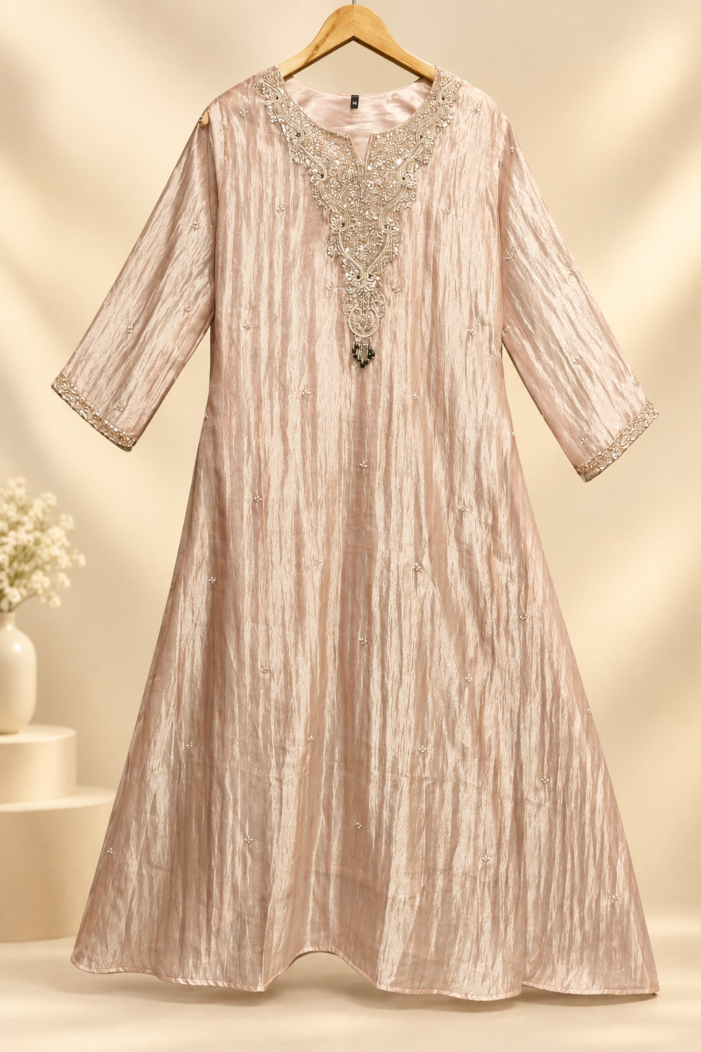 Baby Pink Pure Soft Tissue Silk A line Kurtha 527