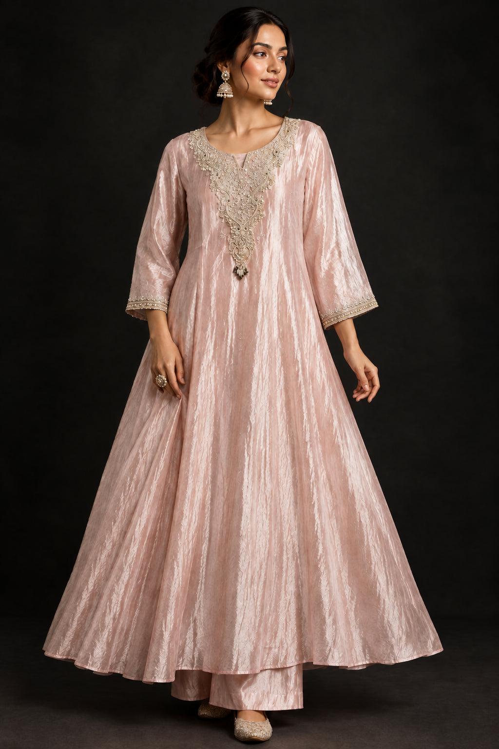 Baby Pink Pure Soft Tissue Silk A line Kurtha 527